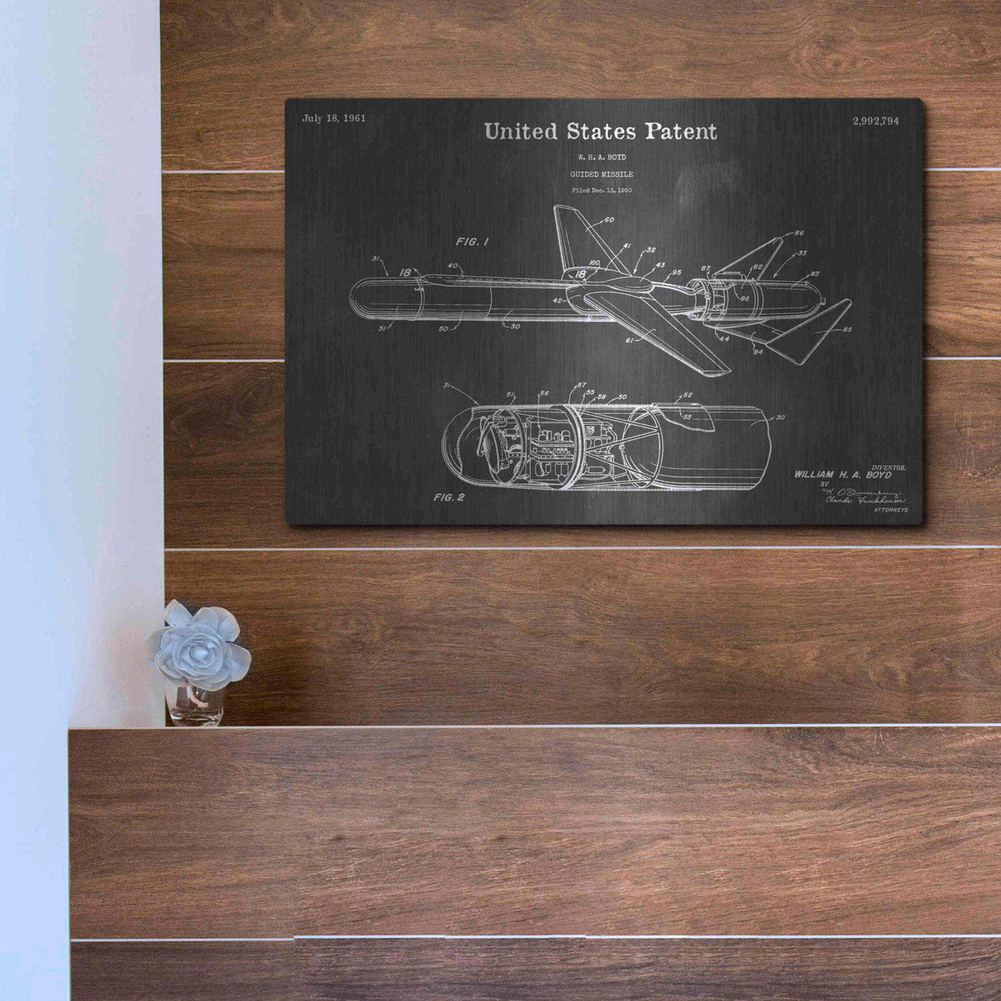 Luxe Metal Art 'Guided Missile Vintage Patent Blueprint' by Epic Portfolio, Metal Wall Art,16x12