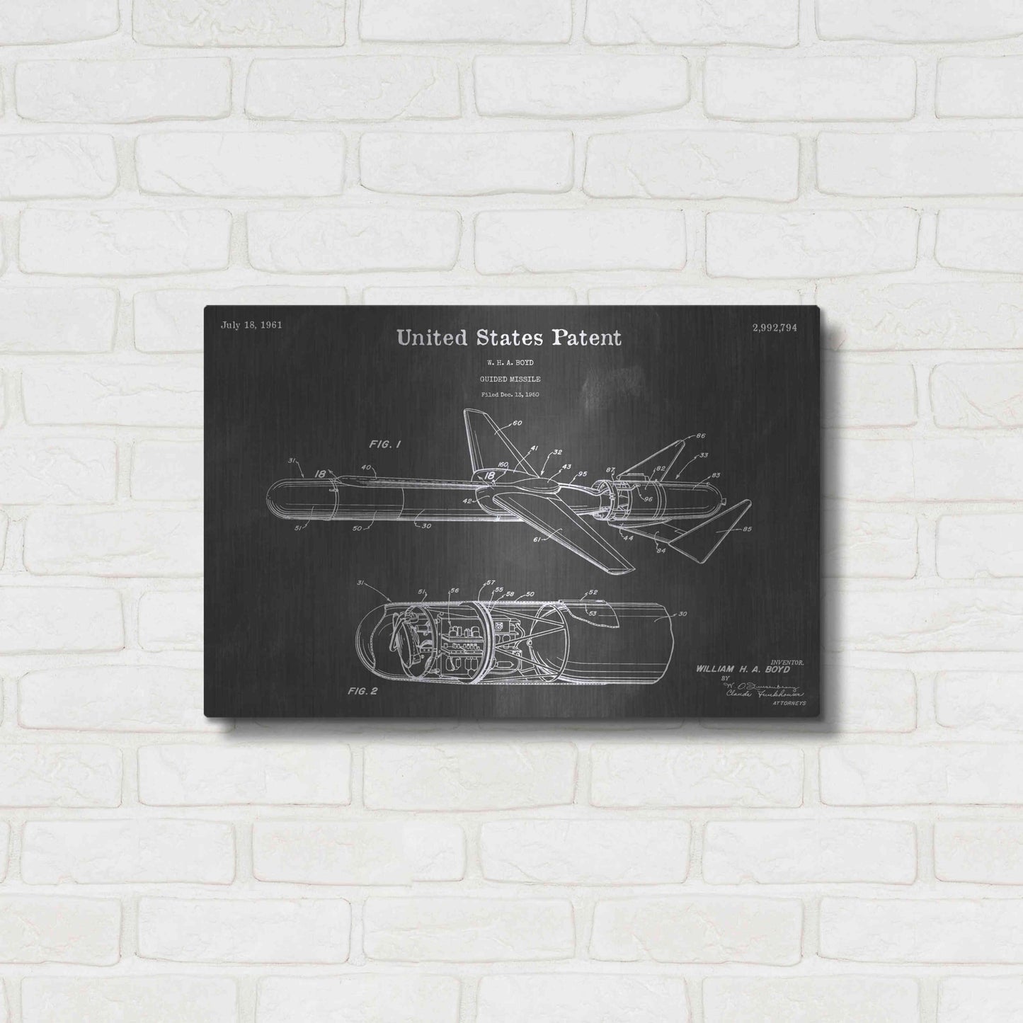 Luxe Metal Art 'Guided Missile Vintage Patent Blueprint' by Epic Portfolio, Metal Wall Art,24x16