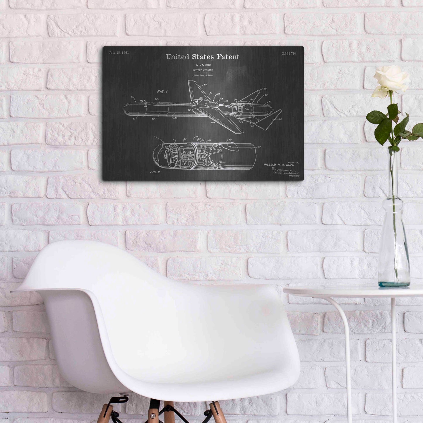 Luxe Metal Art 'Guided Missile Vintage Patent Blueprint' by Epic Portfolio, Metal Wall Art,24x16