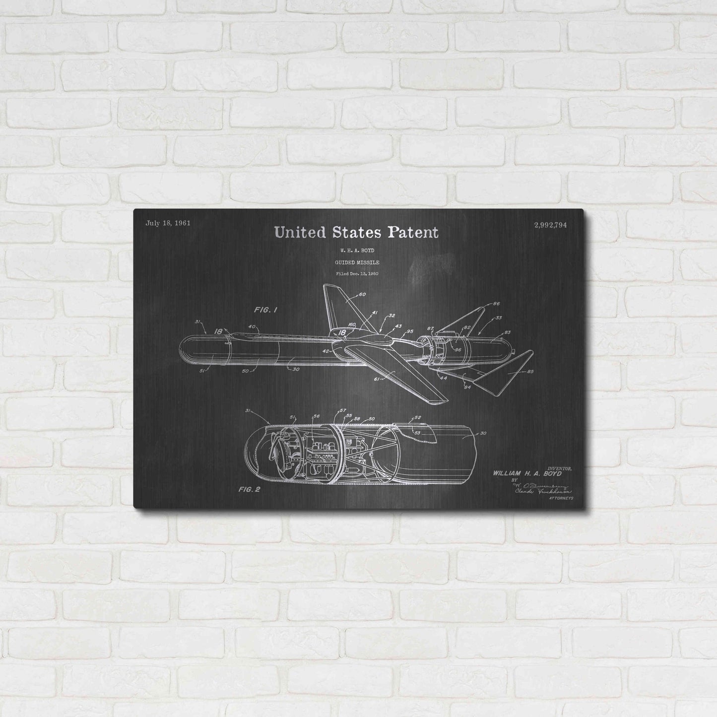 Luxe Metal Art 'Guided Missile Vintage Patent Blueprint' by Epic Portfolio, Metal Wall Art,36x24