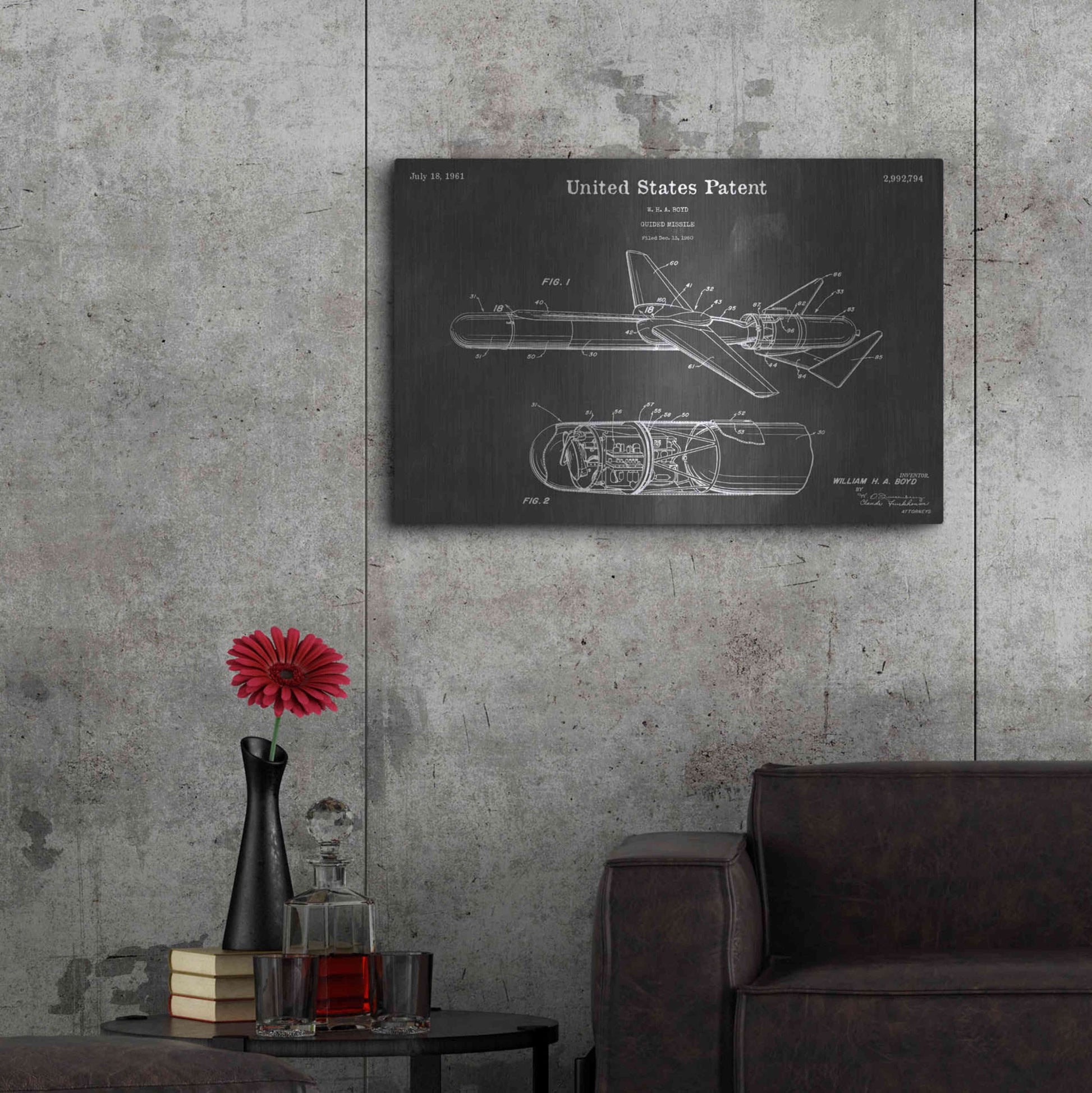 Luxe Metal Art 'Guided Missile Vintage Patent Blueprint' by Epic Portfolio, Metal Wall Art,36x24