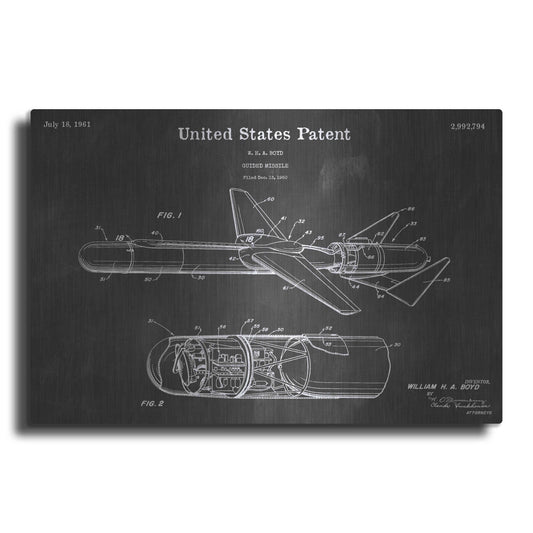 Luxe Metal Art 'Guided Missile Vintage Patent Blueprint' by Epic Portfolio, Metal Wall Art