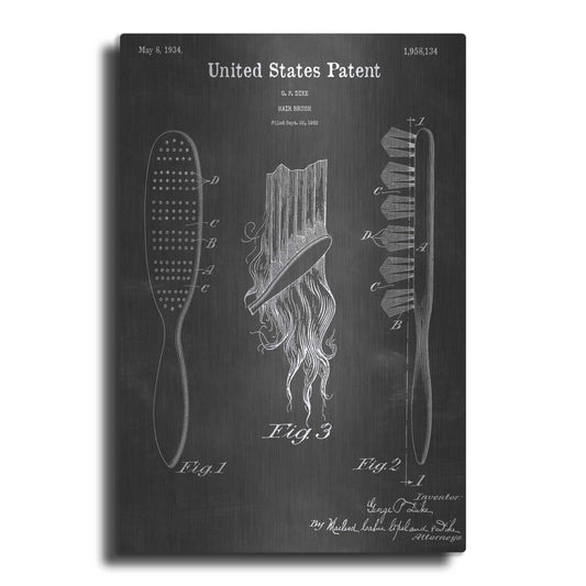 Luxe Metal Art 'Hair Brush Vintage Patent Blueprint' by Epic Portfolio, Metal Wall Art