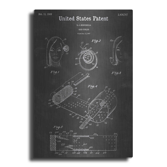 Luxe Metal Art 'Hair Curler Vintage Patent Blueprint' by Epic Portfolio, Metal Wall Art