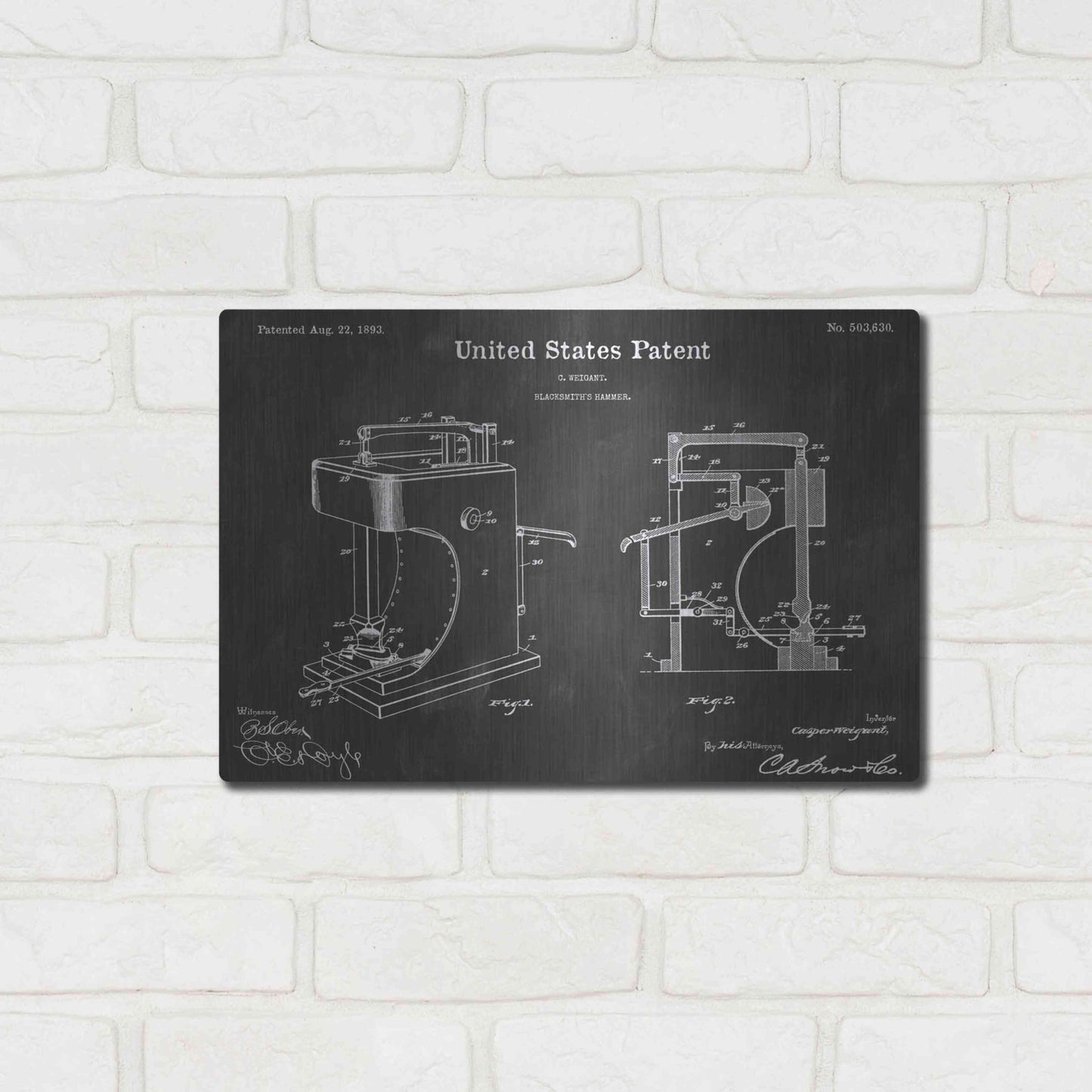 Luxe Metal Art 'Hammer Vintage Patent Blueprint' by Epic Portfolio, Metal Wall Art,16x12