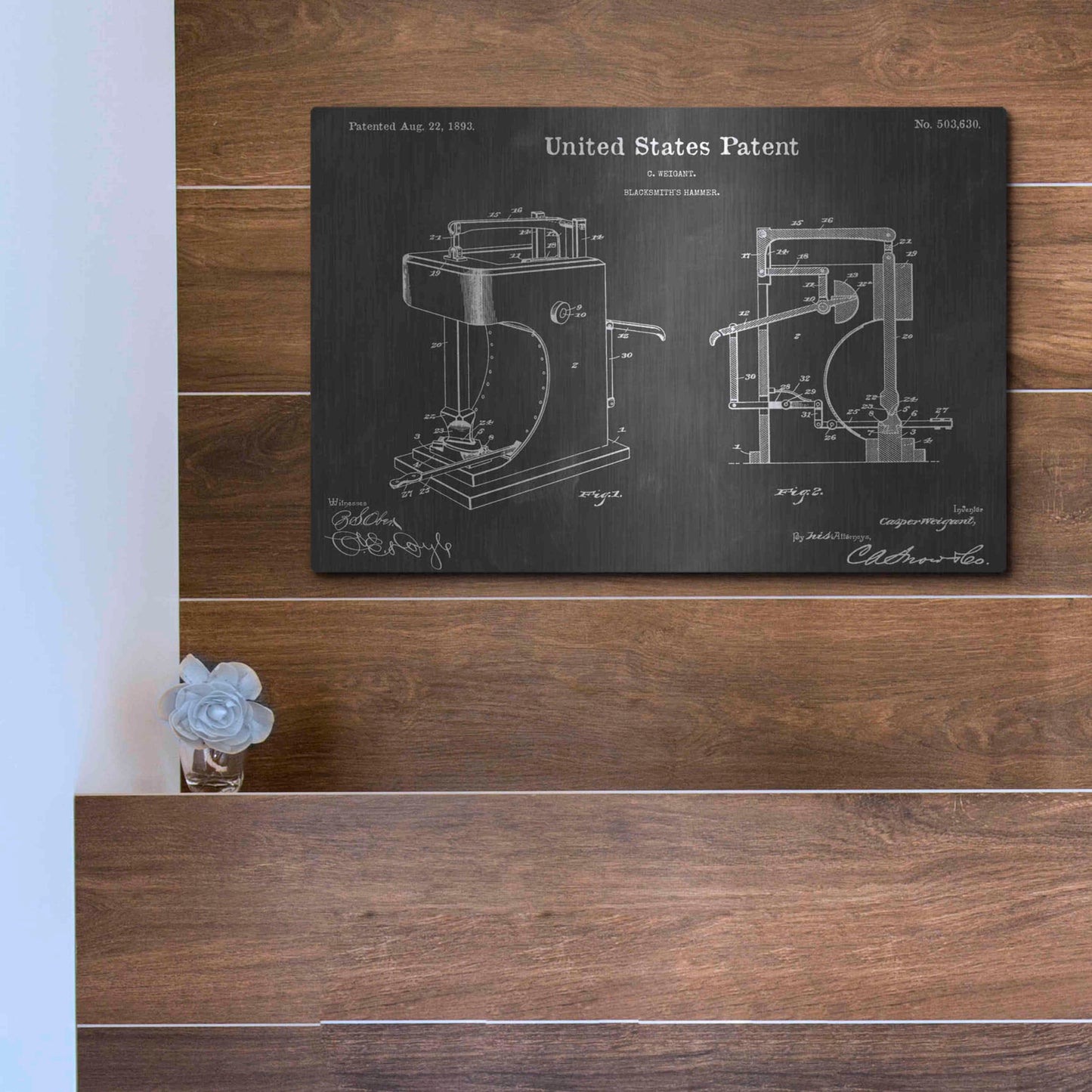 Luxe Metal Art 'Hammer Vintage Patent Blueprint' by Epic Portfolio, Metal Wall Art,16x12