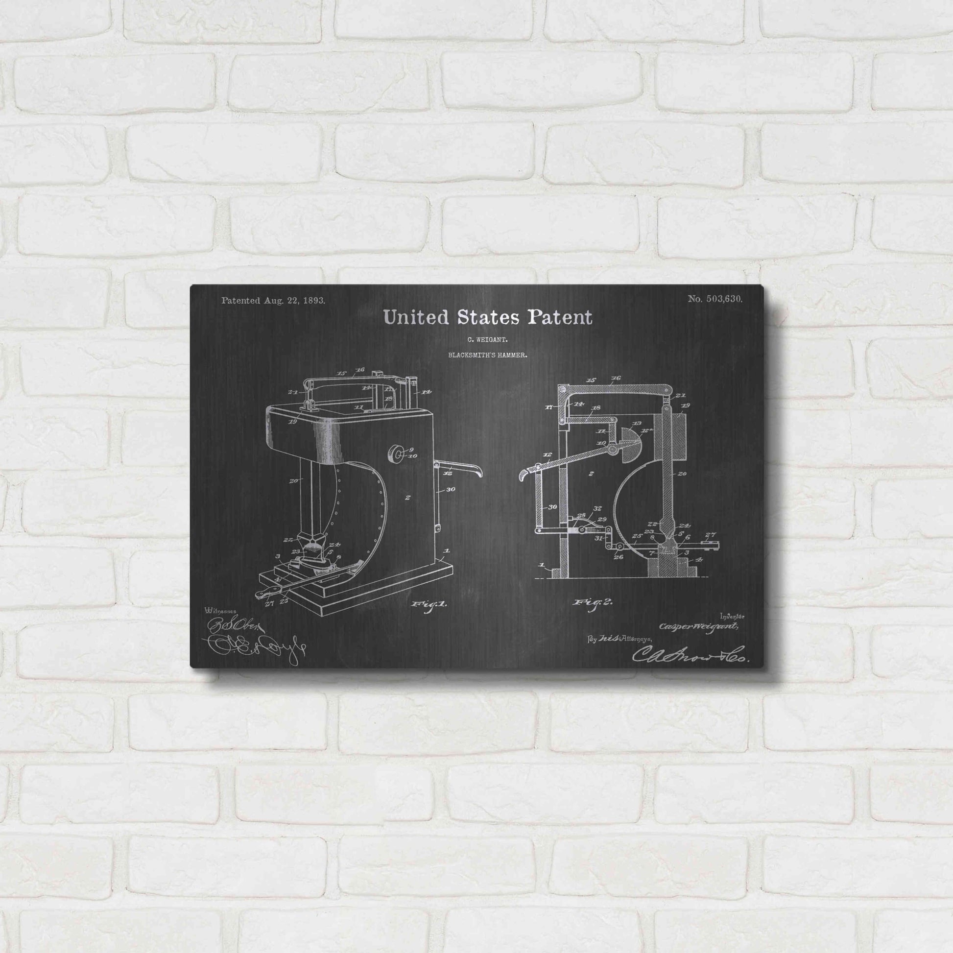 Luxe Metal Art 'Hammer Vintage Patent Blueprint' by Epic Portfolio, Metal Wall Art,24x16