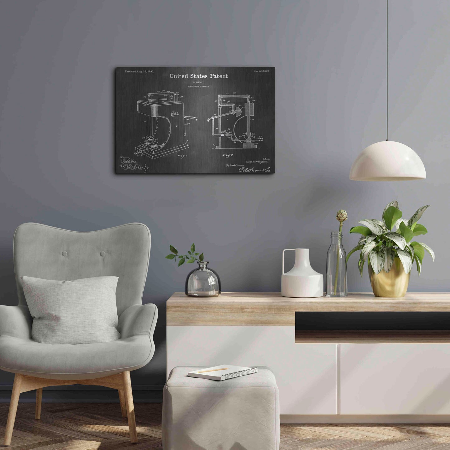 Luxe Metal Art 'Hammer Vintage Patent Blueprint' by Epic Portfolio, Metal Wall Art,24x16