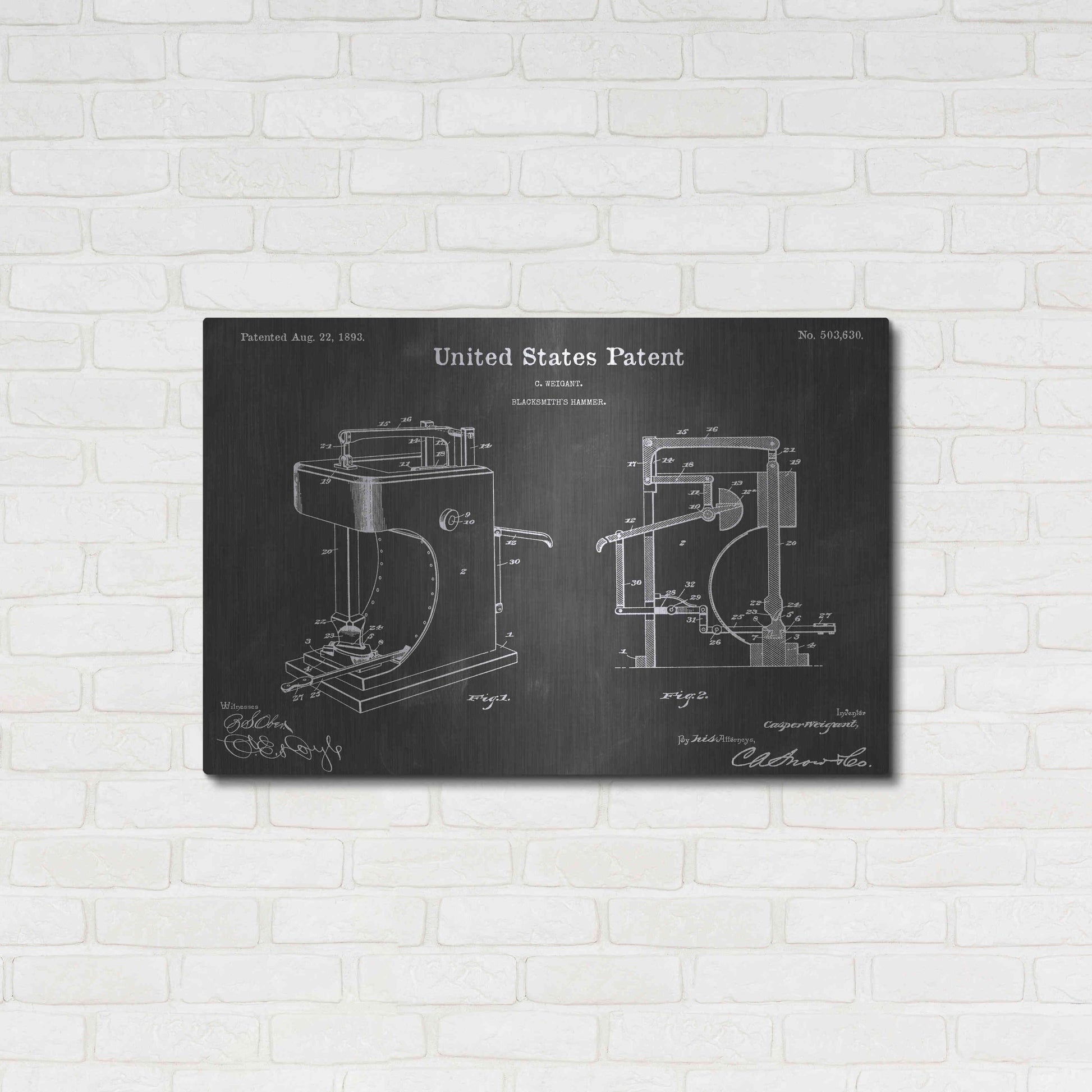 Luxe Metal Art 'Hammer Vintage Patent Blueprint' by Epic Portfolio, Metal Wall Art,36x24