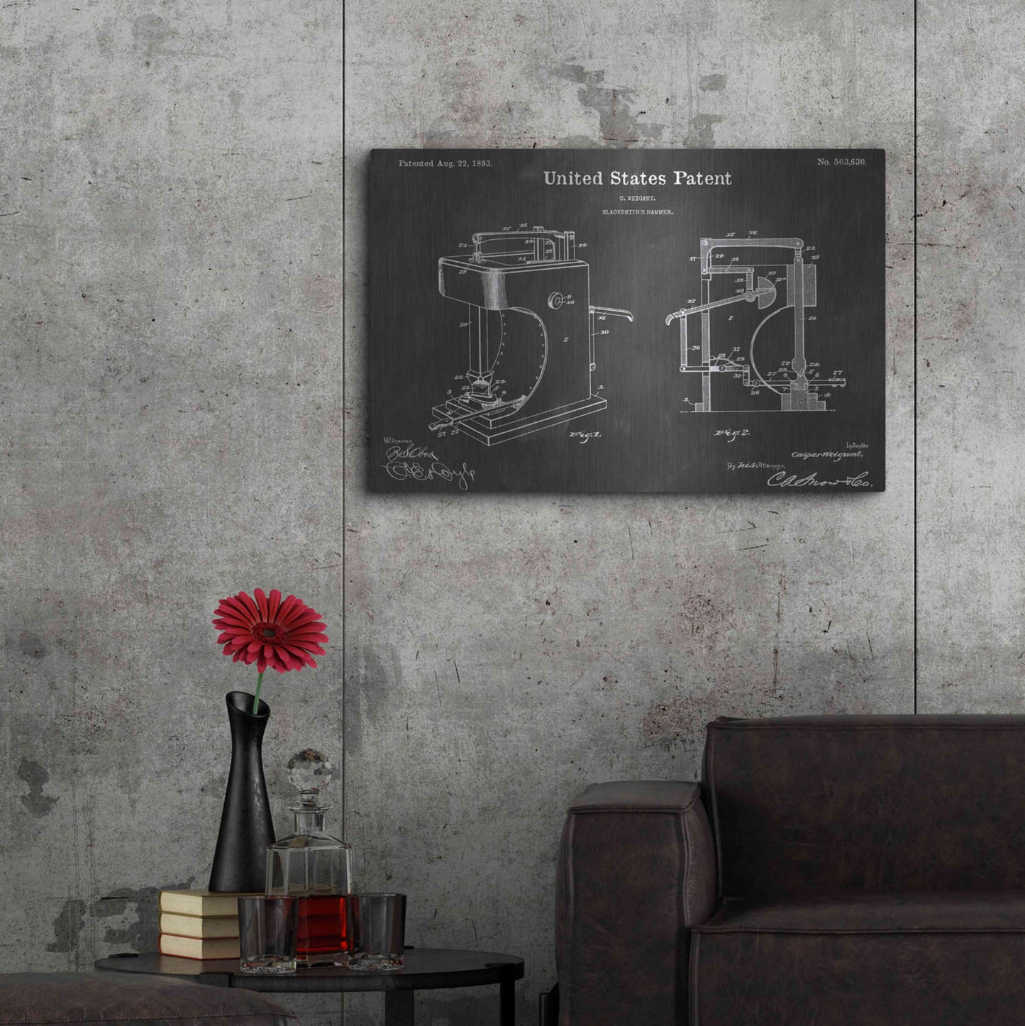 Luxe Metal Art 'Hammer Vintage Patent Blueprint' by Epic Portfolio, Metal Wall Art,36x24