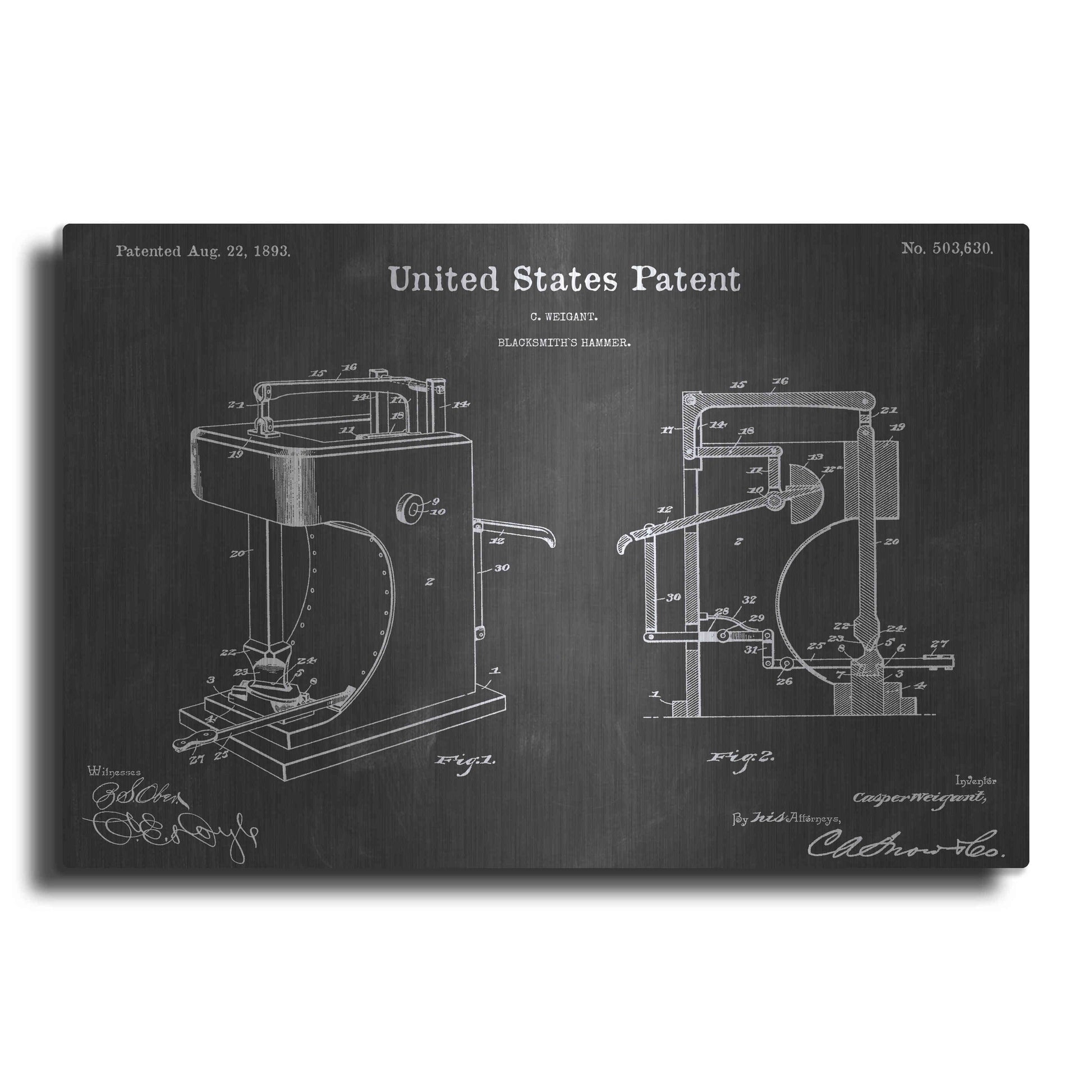 Luxe Metal Art 'Hammer Vintage Patent Blueprint' by Epic Portfolio, Metal Wall Art