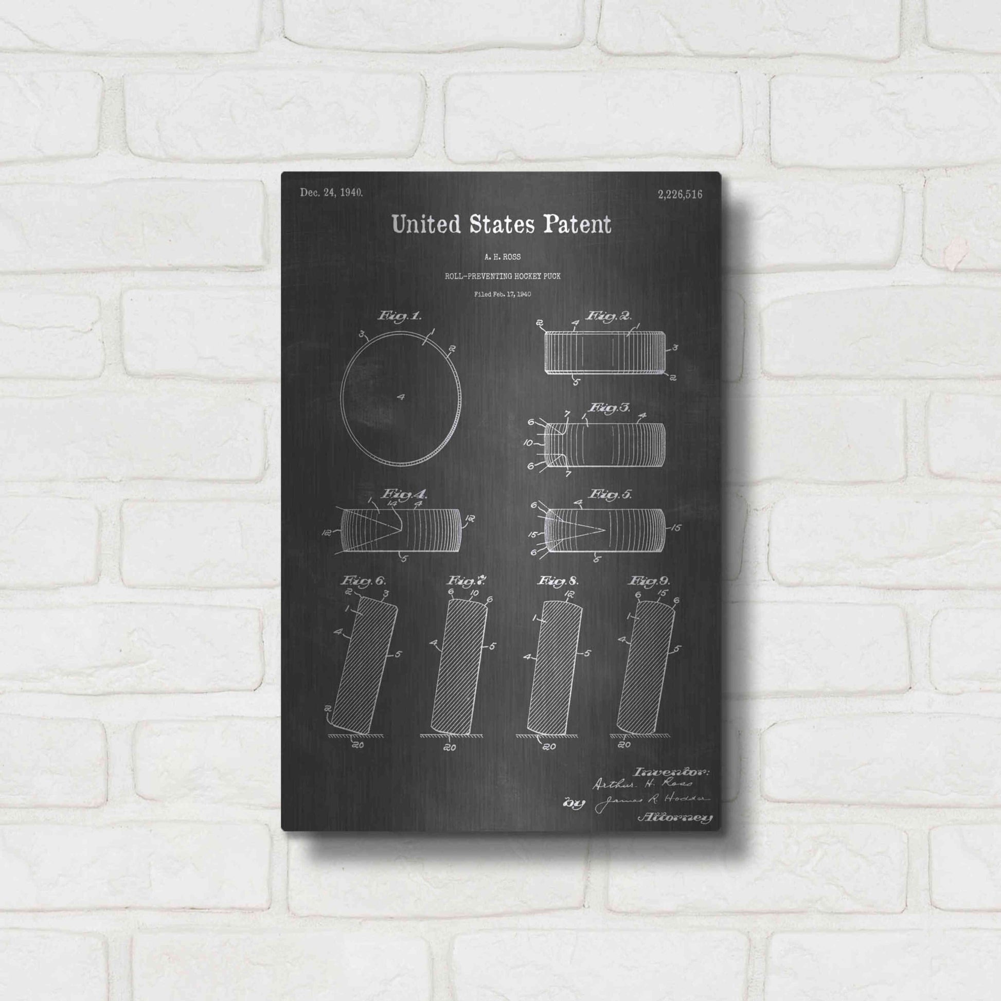 Luxe Metal Art 'Hockey Puck Vintage Patent Blueprint' by Epic Portfolio, Metal Wall Art,12x16