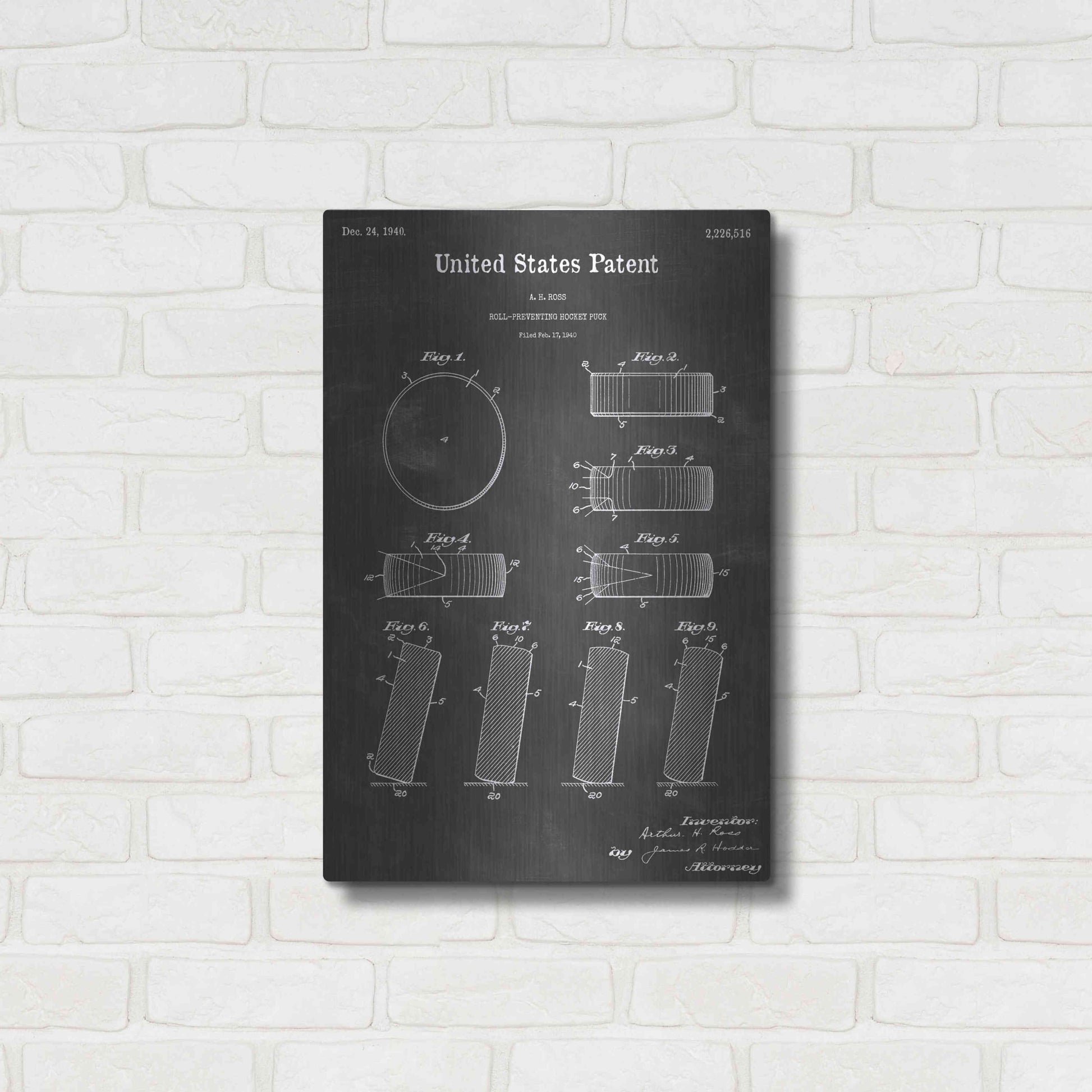 Luxe Metal Art 'Hockey Puck Vintage Patent Blueprint' by Epic Portfolio, Metal Wall Art,16x24