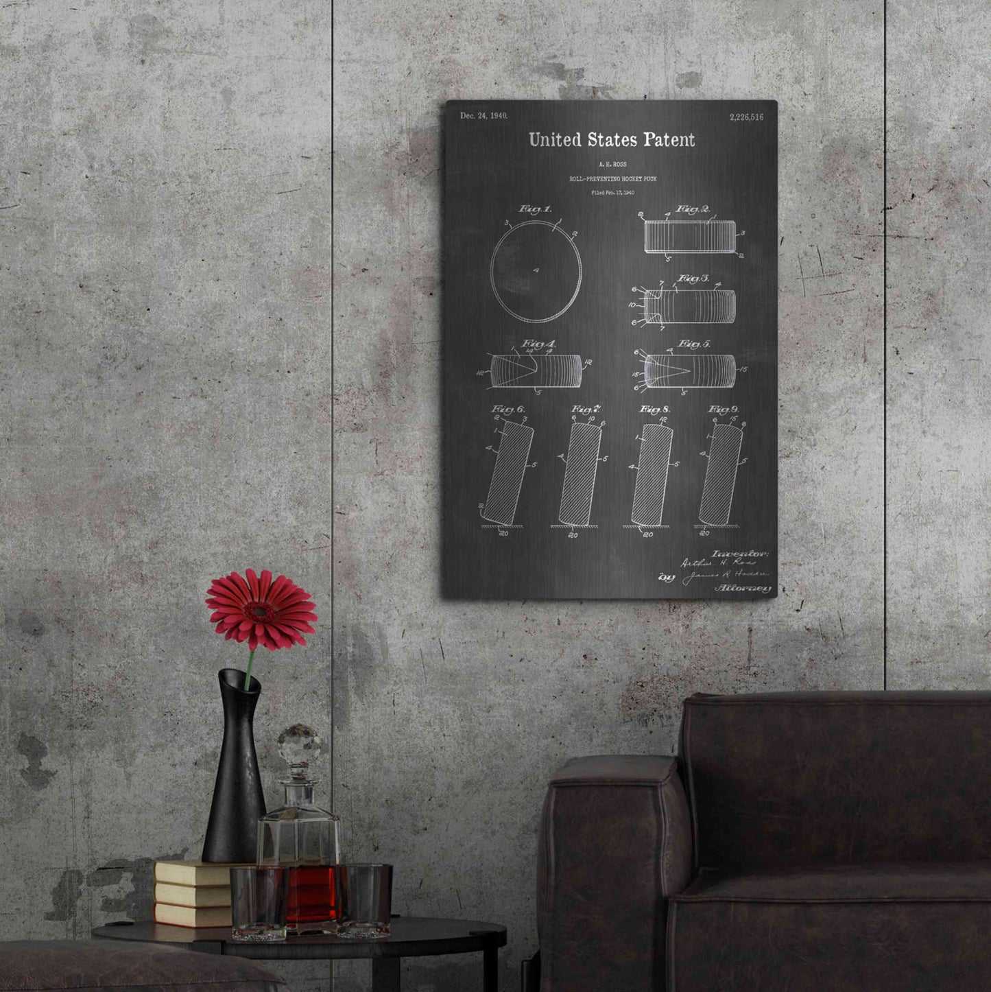 Luxe Metal Art 'Hockey Puck Vintage Patent Blueprint' by Epic Portfolio, Metal Wall Art,24x36