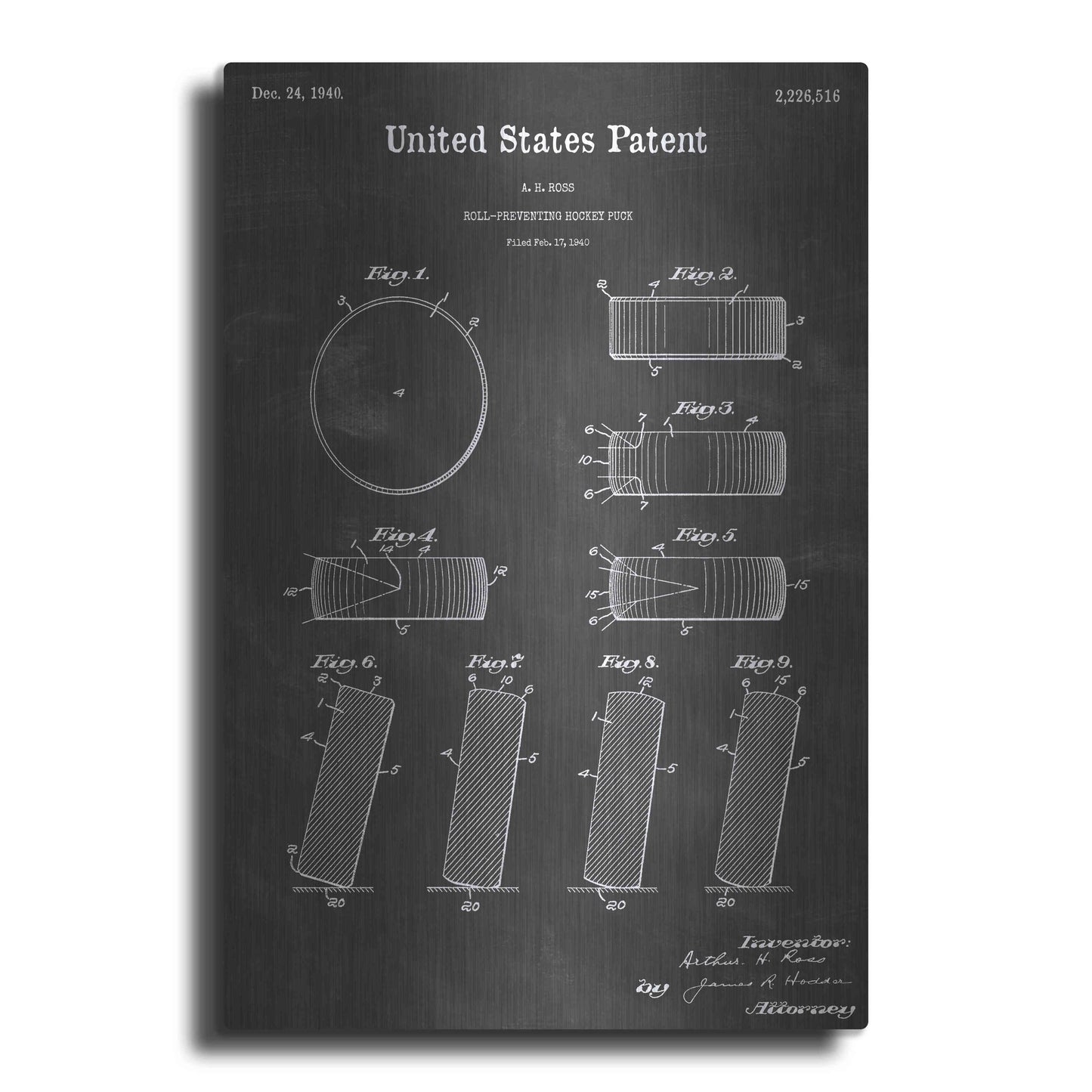 Luxe Metal Art 'Hockey Puck Vintage Patent Blueprint' by Epic Portfolio, Metal Wall Art