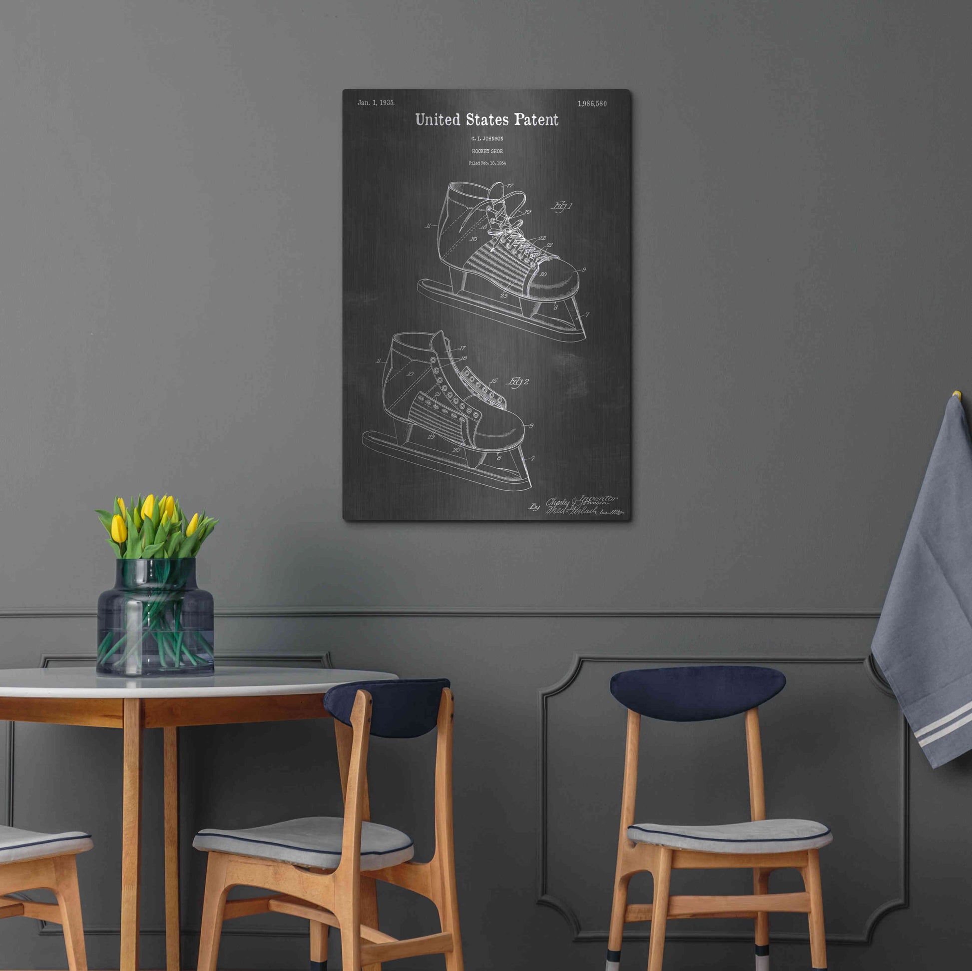 Luxe Metal Art 'Hockey Shoe Vintage Patent Blueprint' by Epic Portfolio, Metal Wall Art,24x36