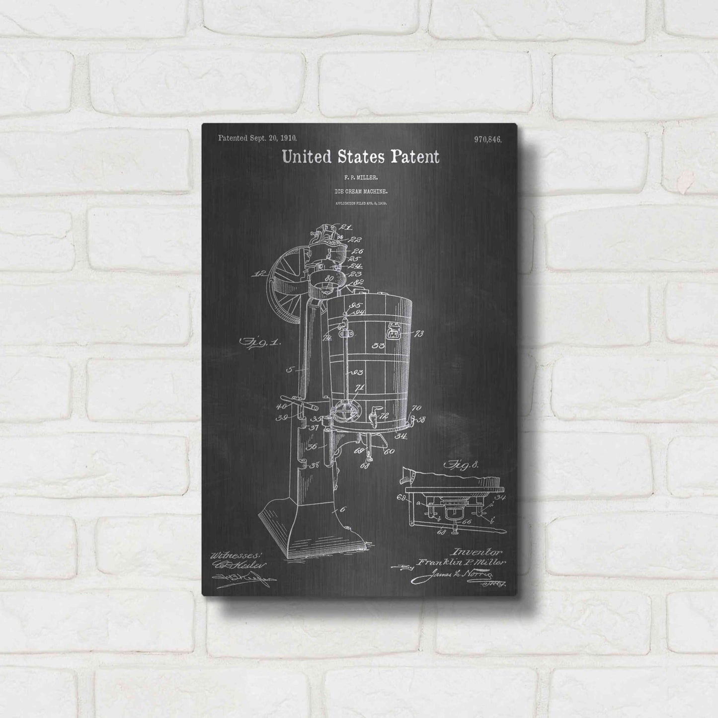 Luxe Metal Art 'Ice Cream Machine Vintage Patent Blueprint' by Epic Portfolio, Metal Wall Art,12x16