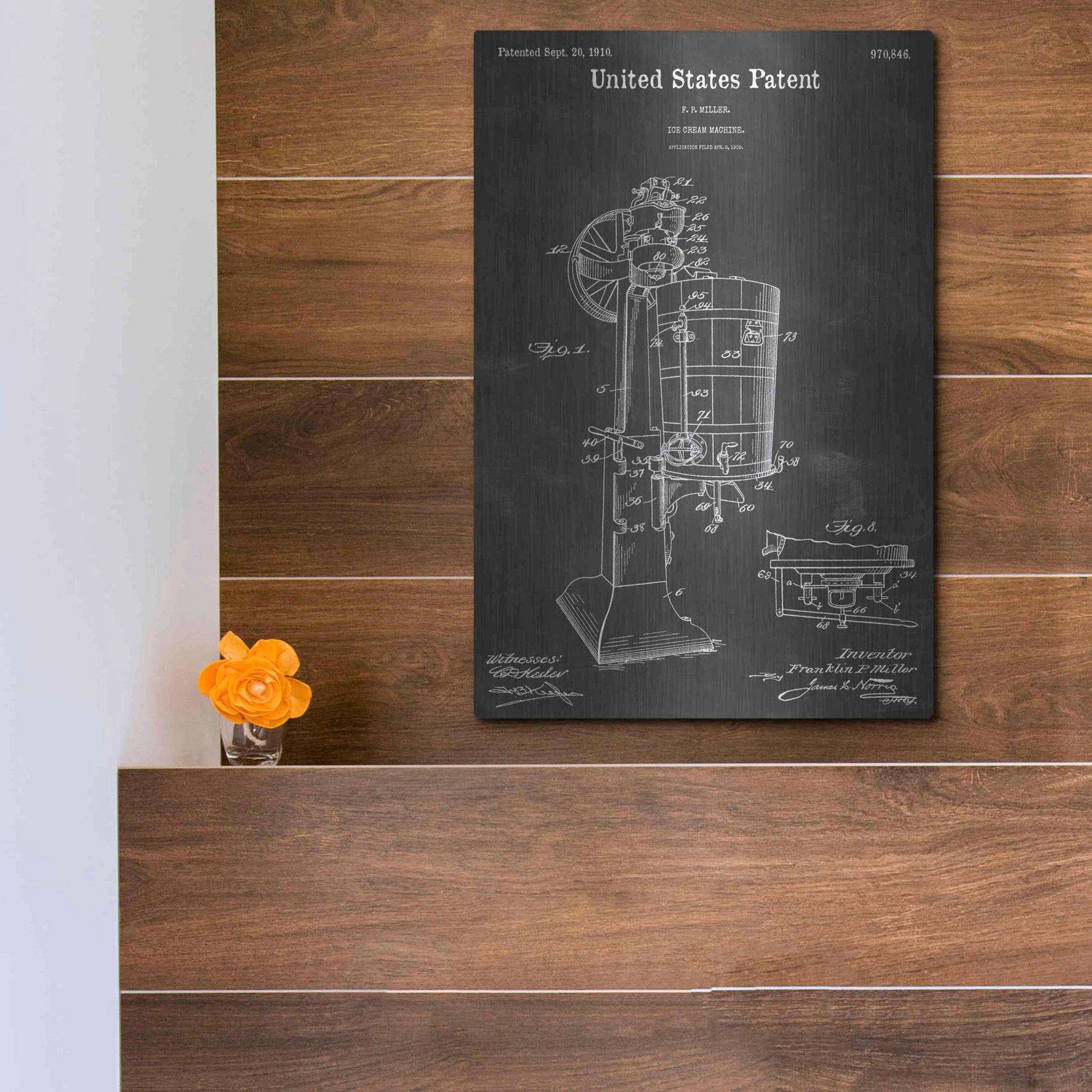 Luxe Metal Art 'Ice Cream Machine Vintage Patent Blueprint' by Epic Portfolio, Metal Wall Art,12x16