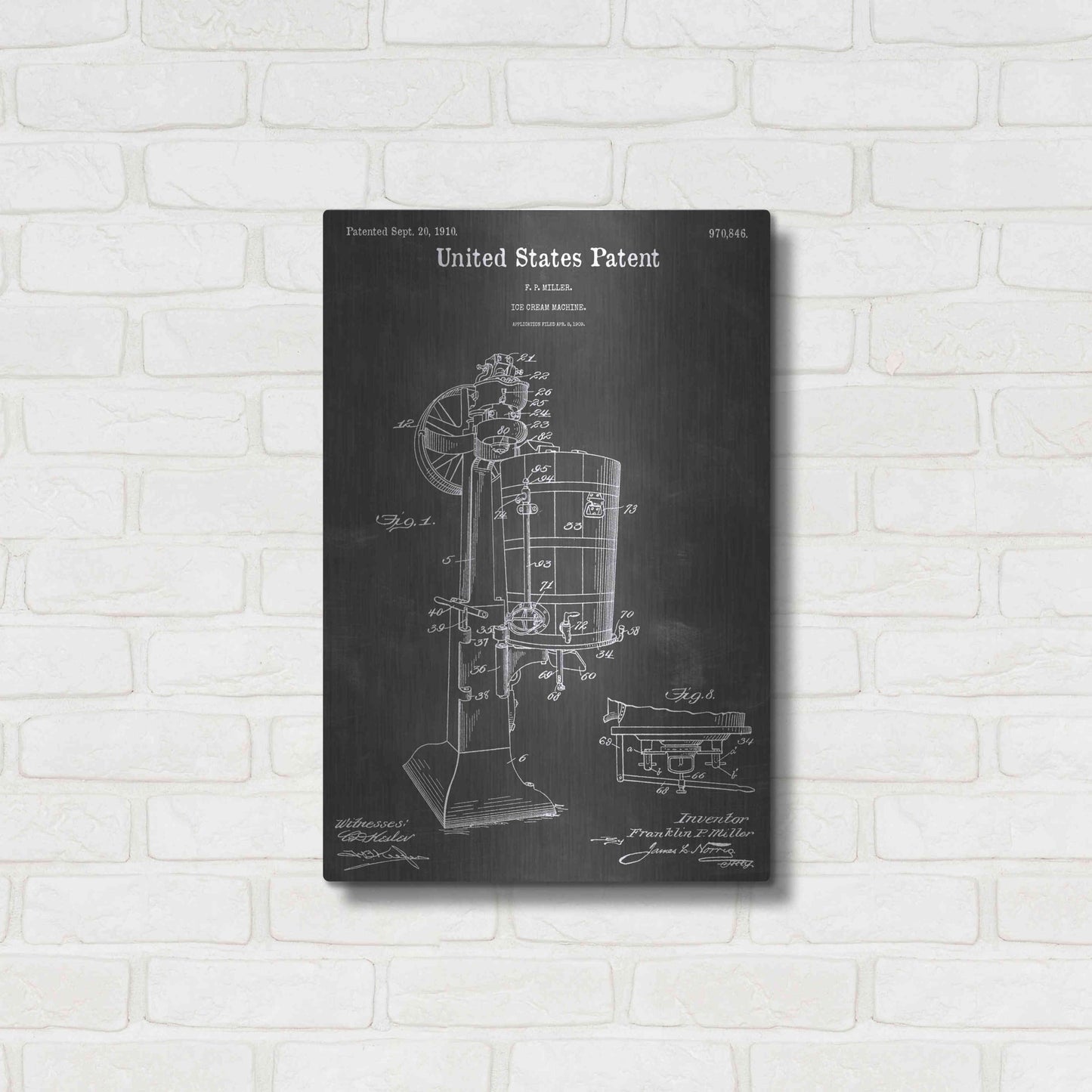 Luxe Metal Art 'Ice Cream Machine Vintage Patent Blueprint' by Epic Portfolio, Metal Wall Art,16x24