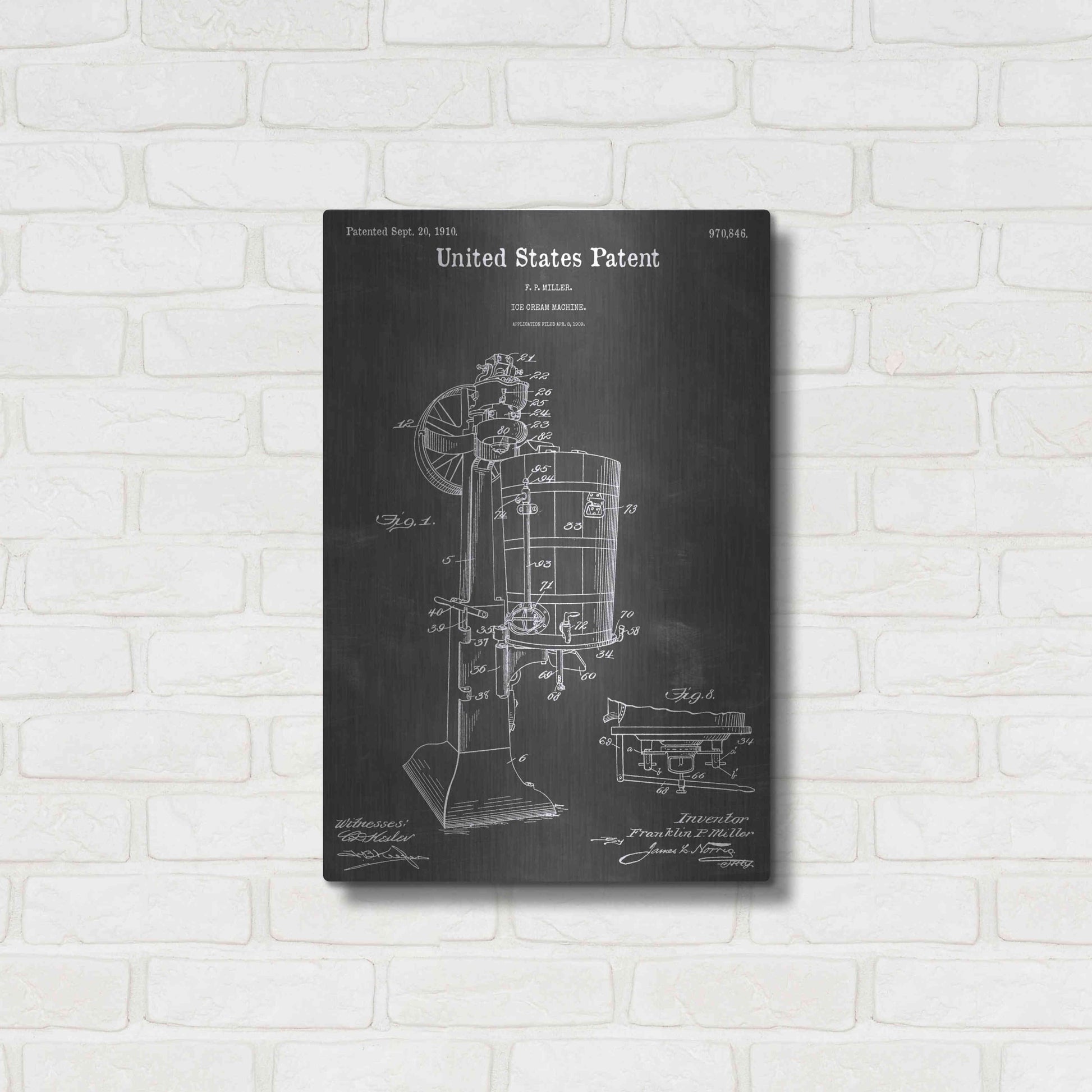 Luxe Metal Art 'Ice Cream Machine Vintage Patent Blueprint' by Epic Portfolio, Metal Wall Art,16x24