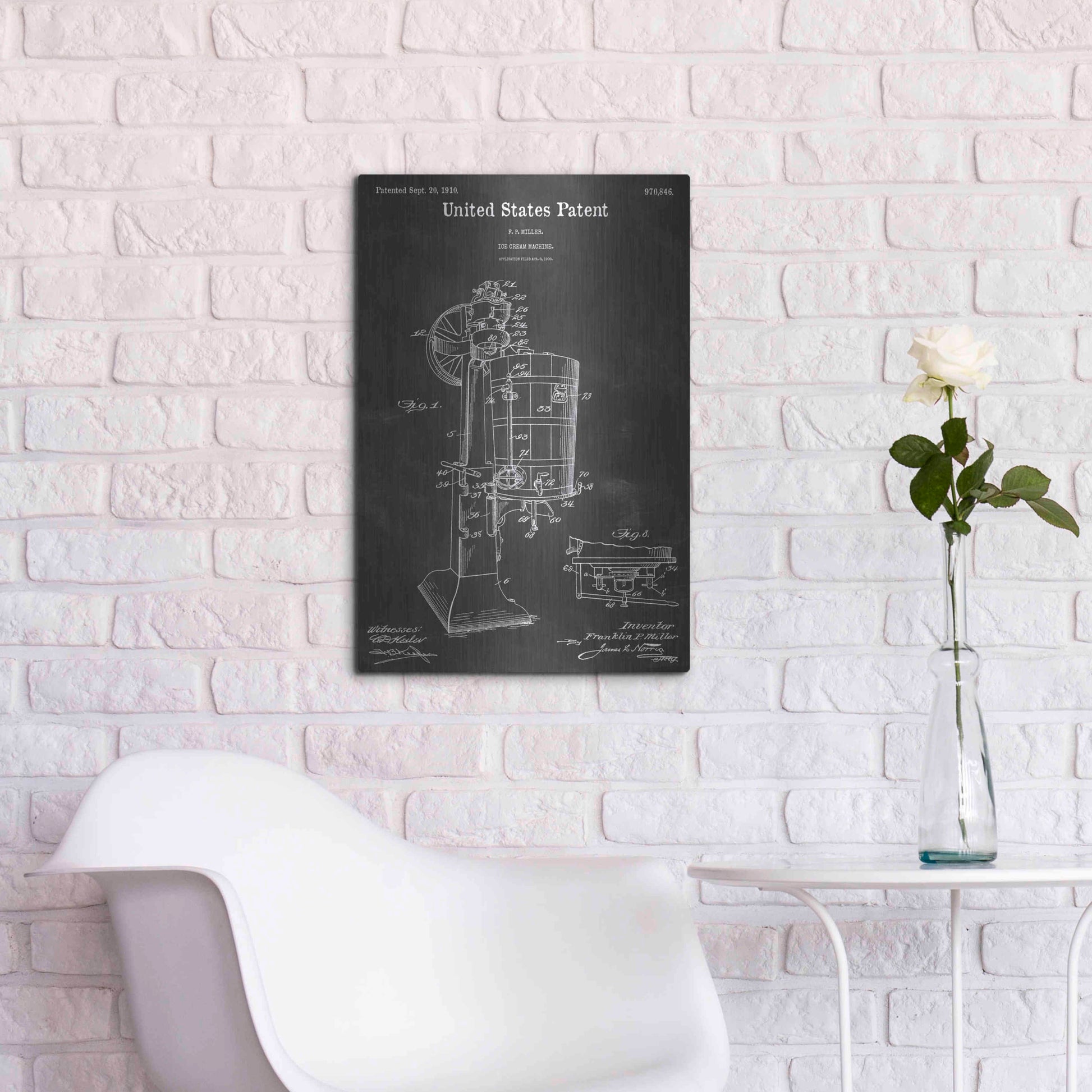 Luxe Metal Art 'Ice Cream Machine Vintage Patent Blueprint' by Epic Portfolio, Metal Wall Art,16x24