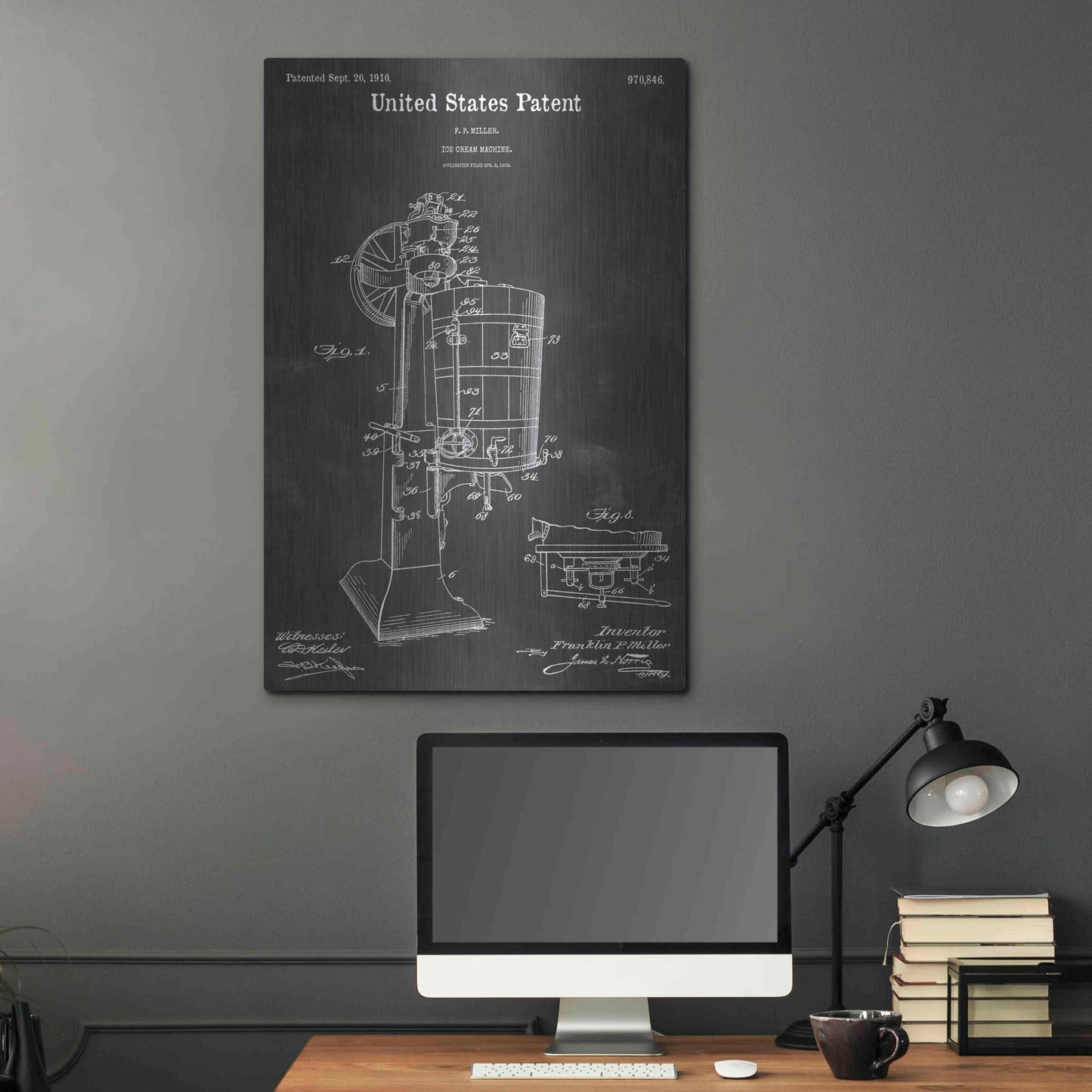 Luxe Metal Art 'Ice Cream Machine Vintage Patent Blueprint' by Epic Portfolio, Metal Wall Art,24x36