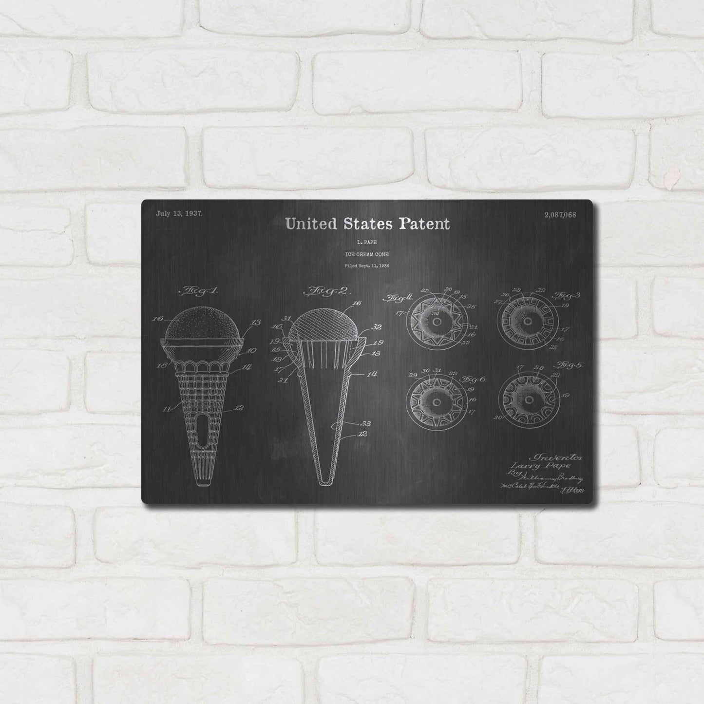 Luxe Metal Art 'Ice Cream Vintage Patent Blueprint' by Epic Portfolio, Metal Wall Art,16x12