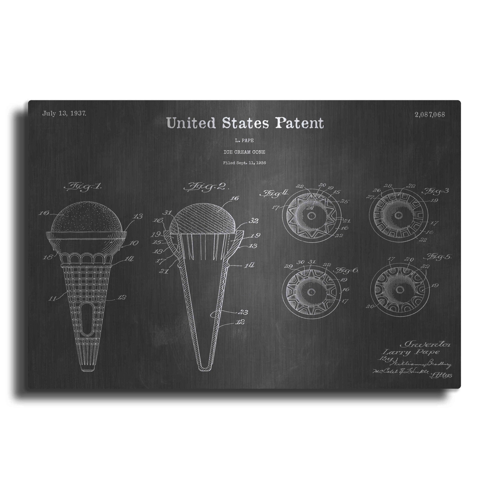 Luxe Metal Art 'Ice Cream Vintage Patent Blueprint' by Epic Portfolio, Metal Wall Art