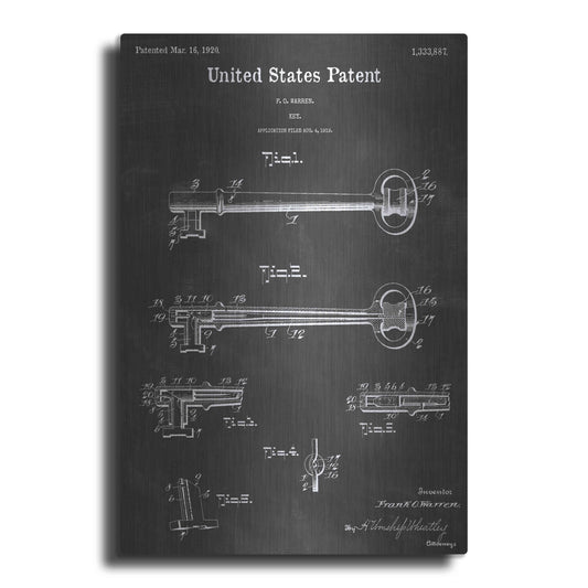 Luxe Metal Art 'Key Vintage Patent Blueprint' by Epic Portfolio, Metal Wall Art