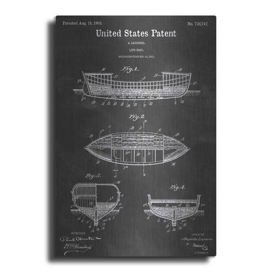 Luxe Metal Art 'Lifeboat Vintage Patent Blueprint' by Epic Portfolio, Metal Wall Art