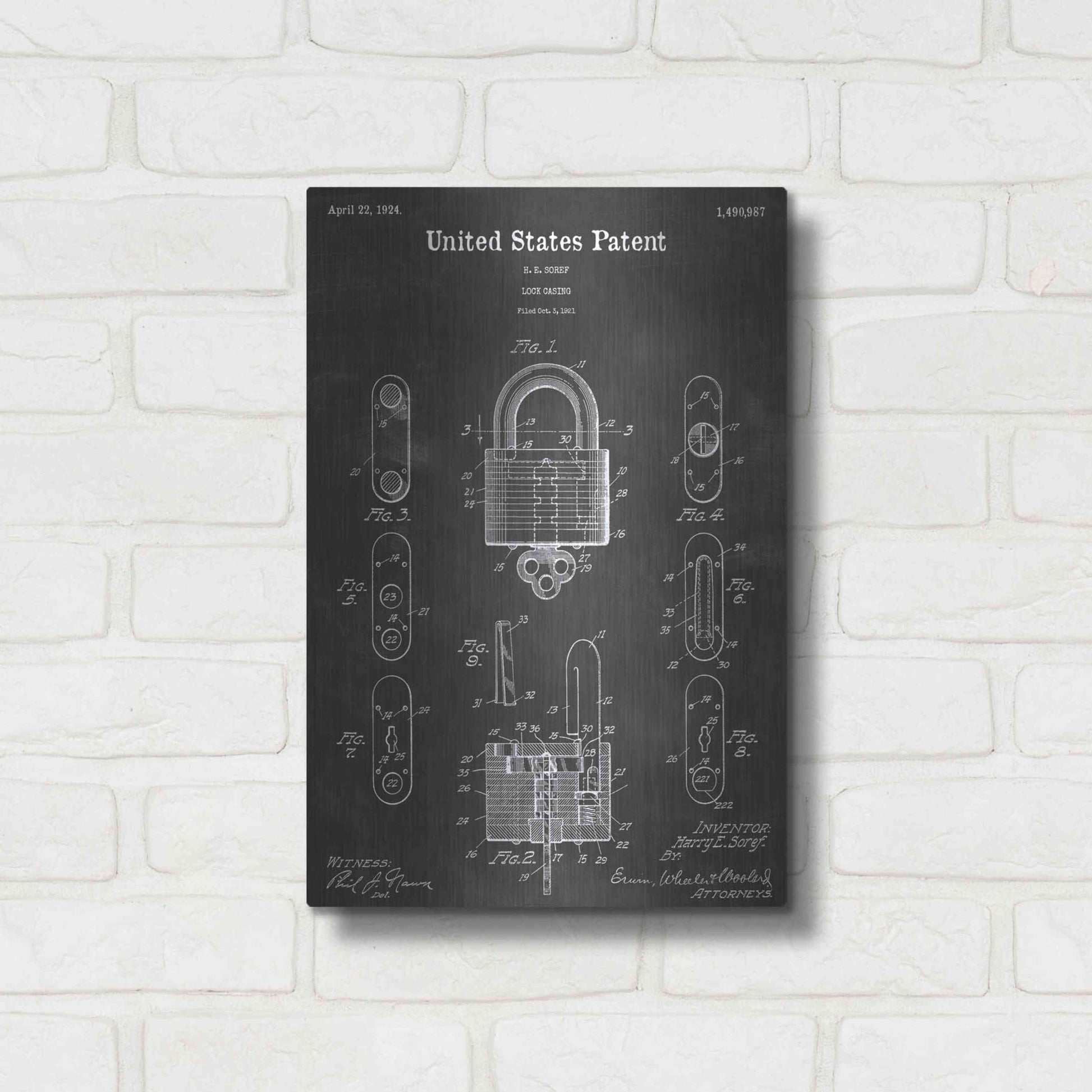 Luxe Metal Art 'Lock Vintage Patent Blueprint' by Epic Portfolio, Metal Wall Art,12x16