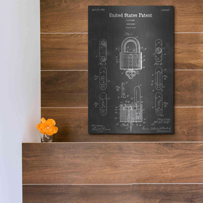 Luxe Metal Art 'Lock Vintage Patent Blueprint' by Epic Portfolio, Metal Wall Art,12x16