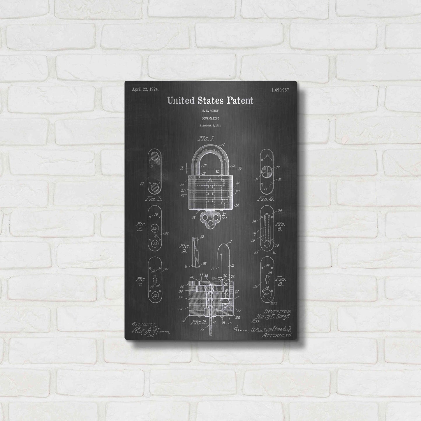 Luxe Metal Art 'Lock Vintage Patent Blueprint' by Epic Portfolio, Metal Wall Art,16x24