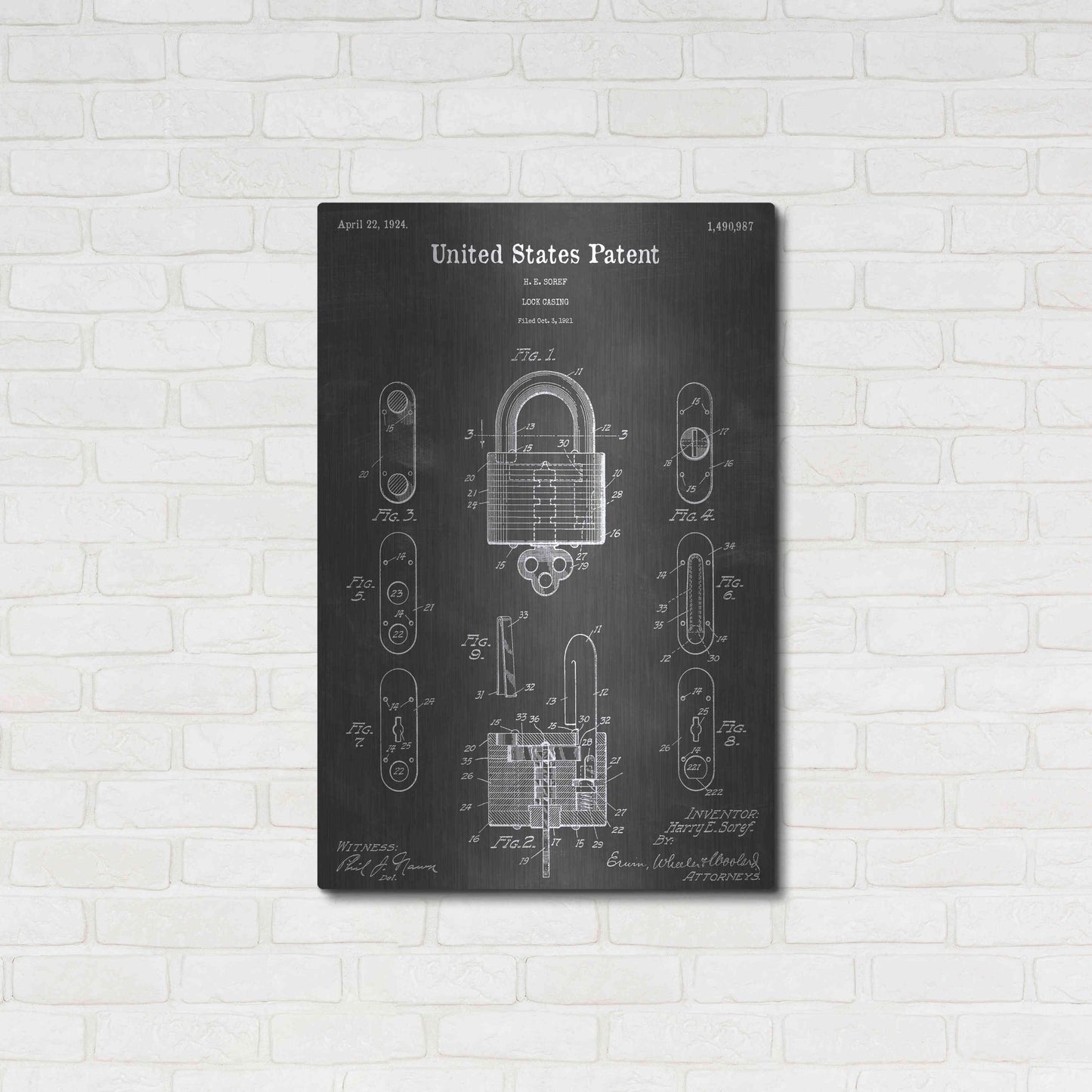 Luxe Metal Art 'Lock Vintage Patent Blueprint' by Epic Portfolio, Metal Wall Art,24x36