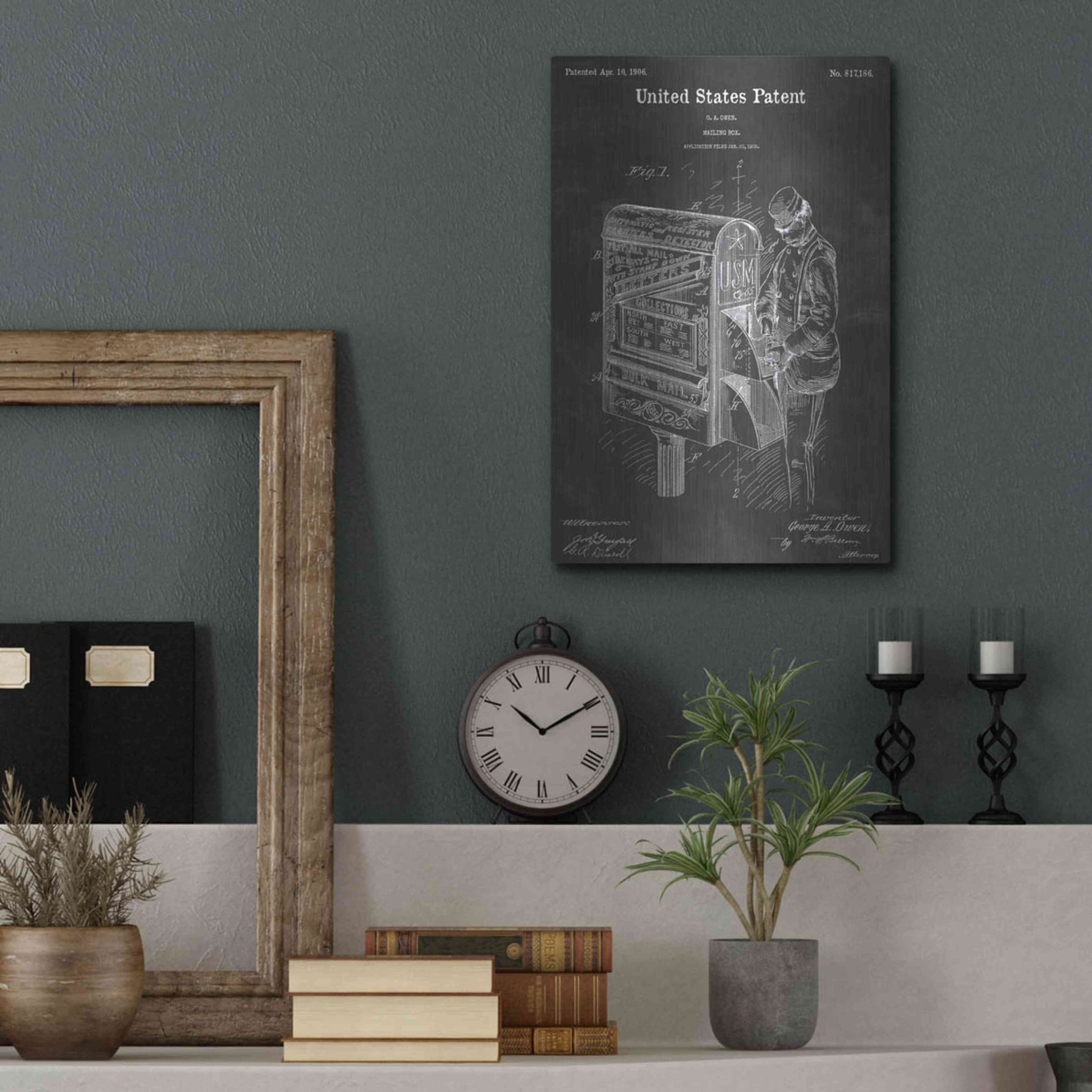 Luxe Metal Art 'Mailbox Vintage Patent Blueprint' by Epic Portfolio, Metal Wall Art,12x16