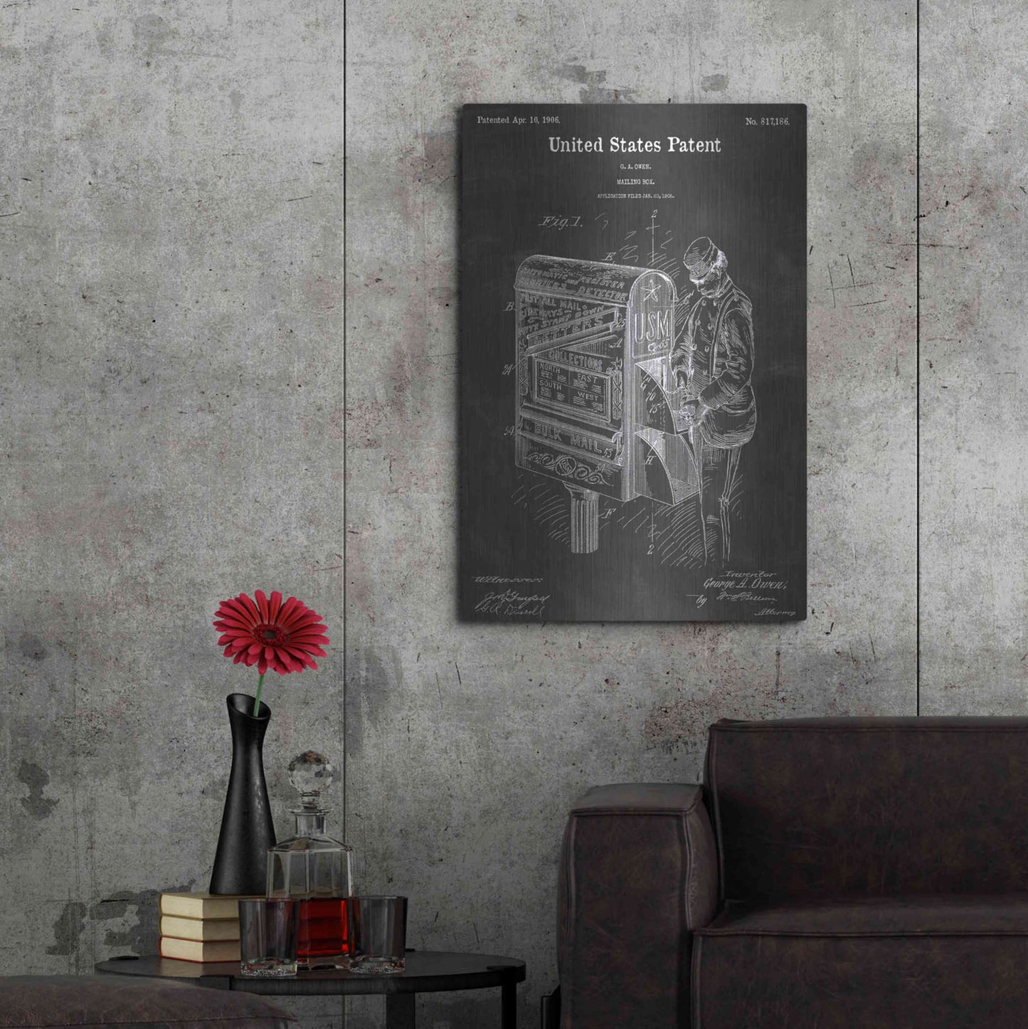 Luxe Metal Art 'Mailbox Vintage Patent Blueprint' by Epic Portfolio, Metal Wall Art,24x36