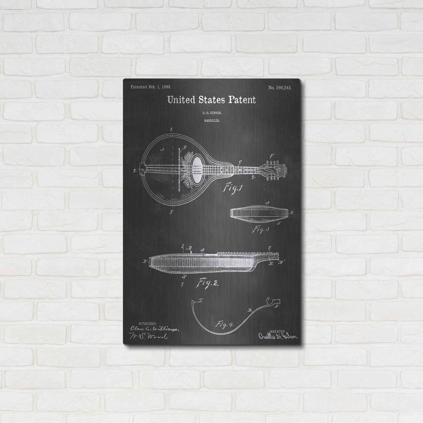 Luxe Metal Art 'Mandolin Vintage Patent Blueprint' by Epic Portfolio, Metal Wall Art,24x36