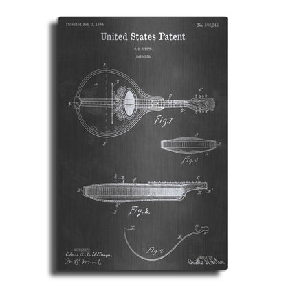 Luxe Metal Art 'Mandolin Vintage Patent Blueprint' by Epic Portfolio, Metal Wall Art