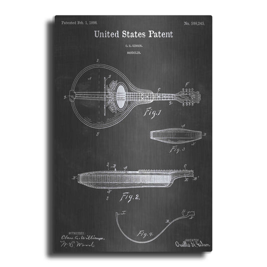 Luxe Metal Art 'Mandolin Vintage Patent Blueprint' by Epic Portfolio, Metal Wall Art