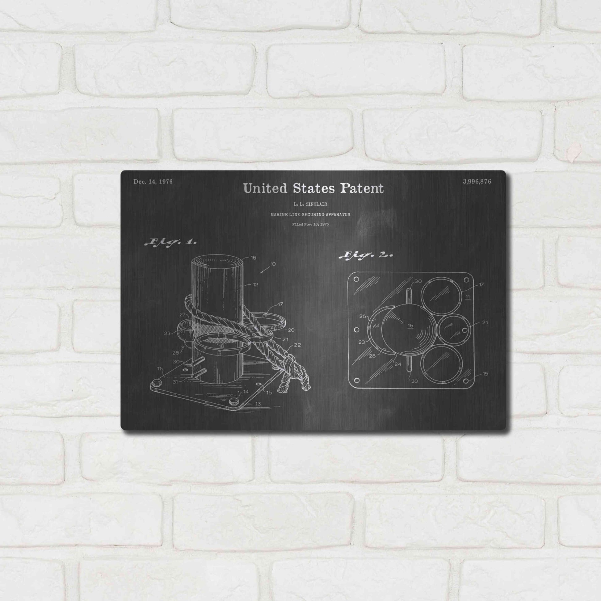 Luxe Metal Art 'Marine Vintage Patent Blueprint' by Epic Portfolio, Metal Wall Art,16x12