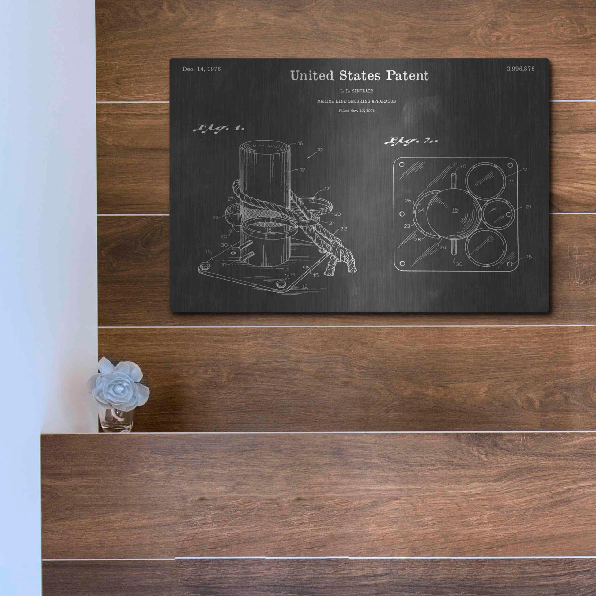 Luxe Metal Art 'Marine Vintage Patent Blueprint' by Epic Portfolio, Metal Wall Art,16x12