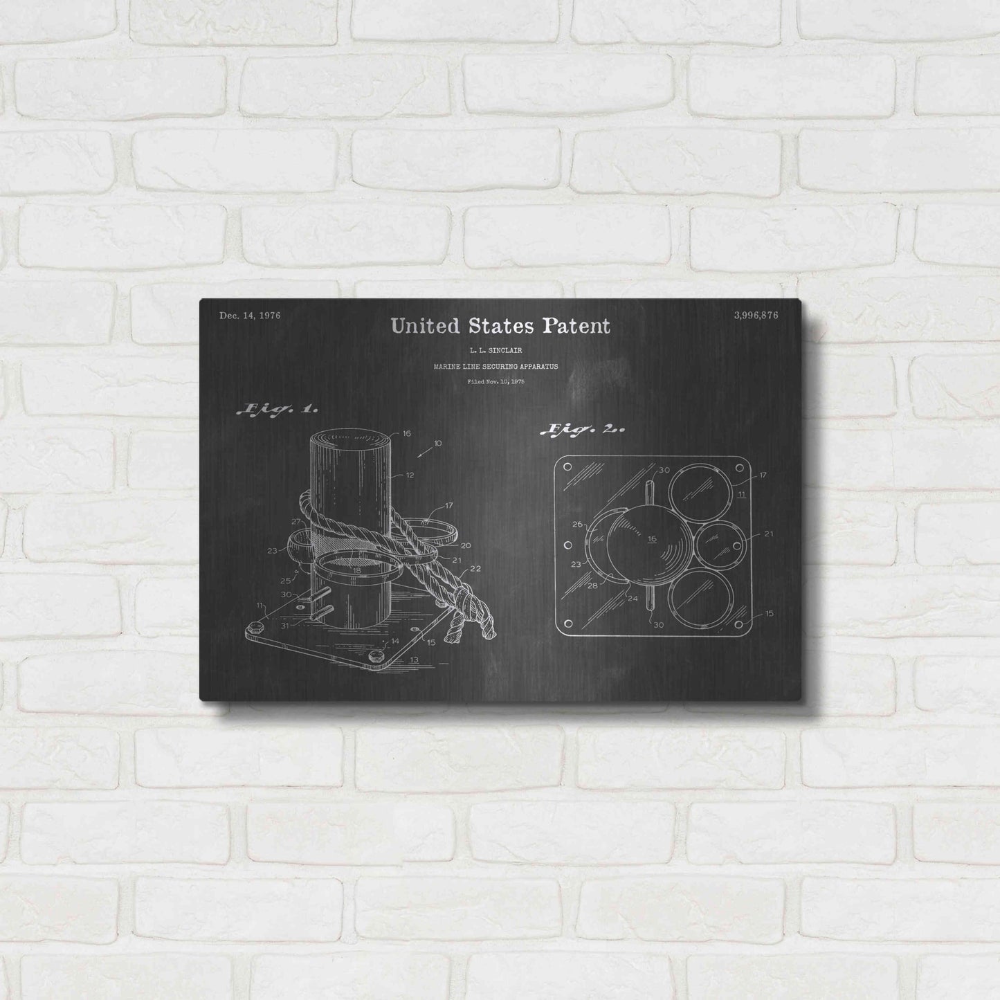 Luxe Metal Art 'Marine Vintage Patent Blueprint' by Epic Portfolio, Metal Wall Art,24x16