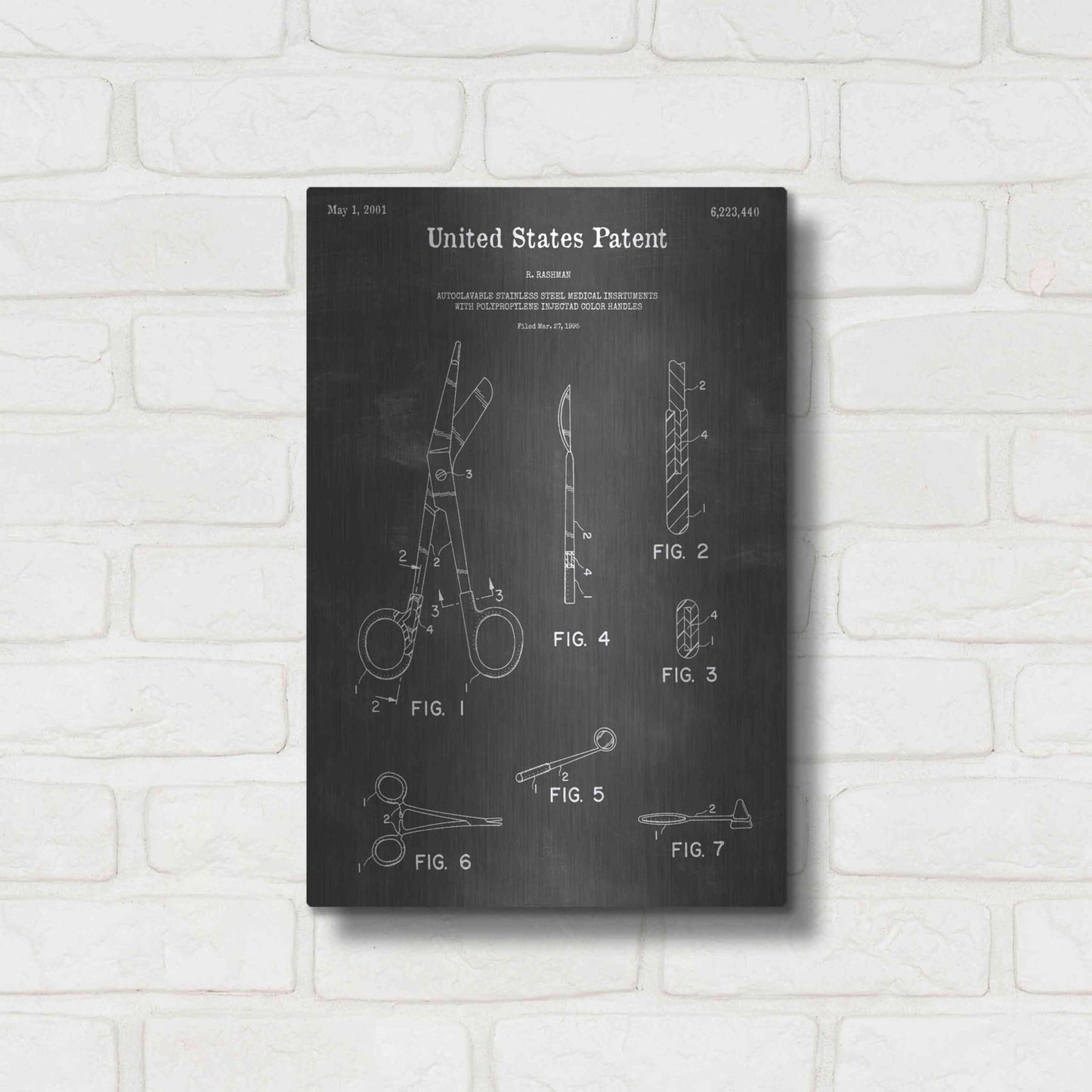 Luxe Metal Art 'Medical Instrument Vintage Patent Blueprint' by Epic Portfolio, Metal Wall Art,12x16