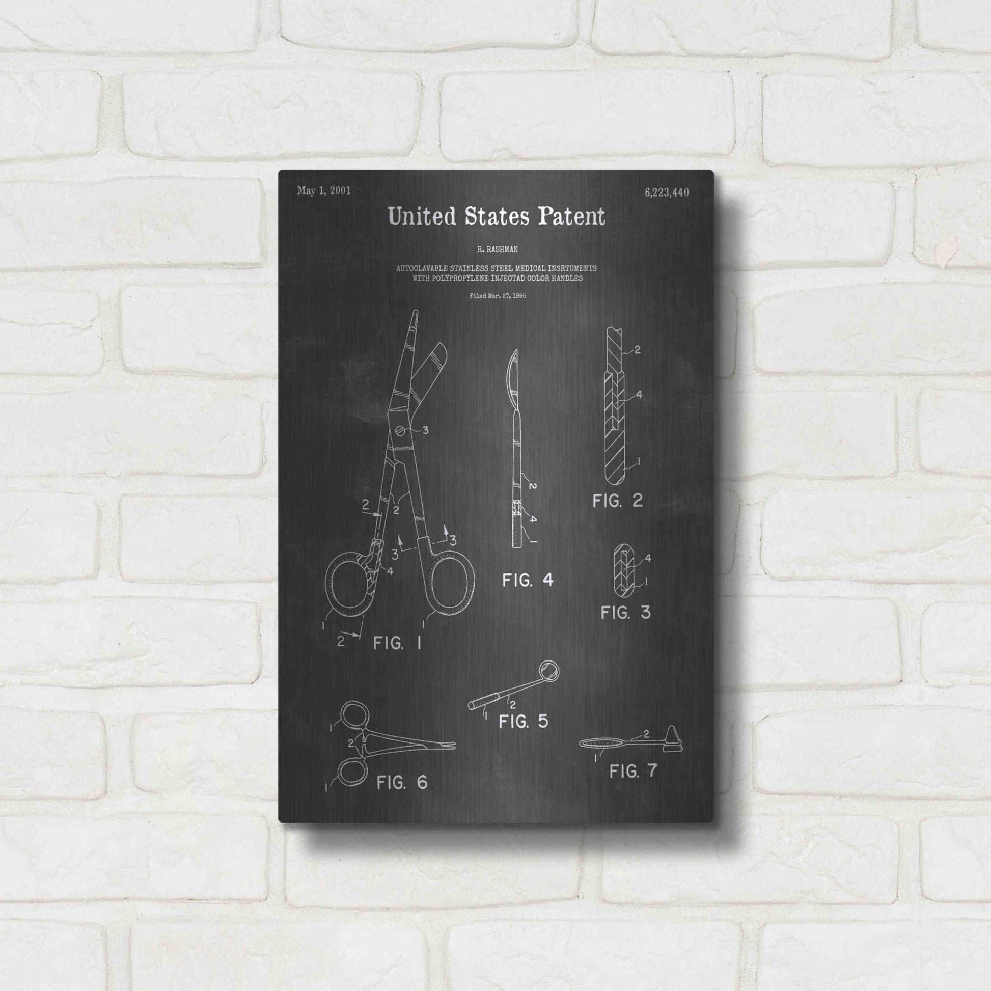 Luxe Metal Art 'Medical Instrument Vintage Patent Blueprint' by Epic Portfolio, Metal Wall Art,12x16