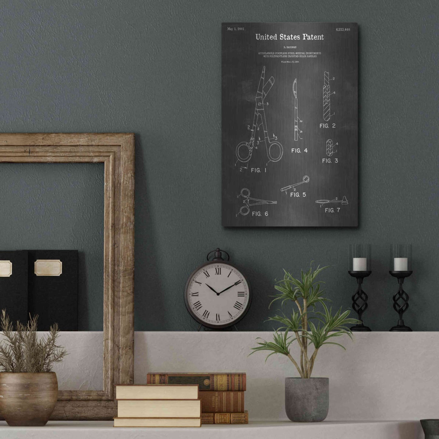 Luxe Metal Art 'Medical Instrument Vintage Patent Blueprint' by Epic Portfolio, Metal Wall Art,12x16