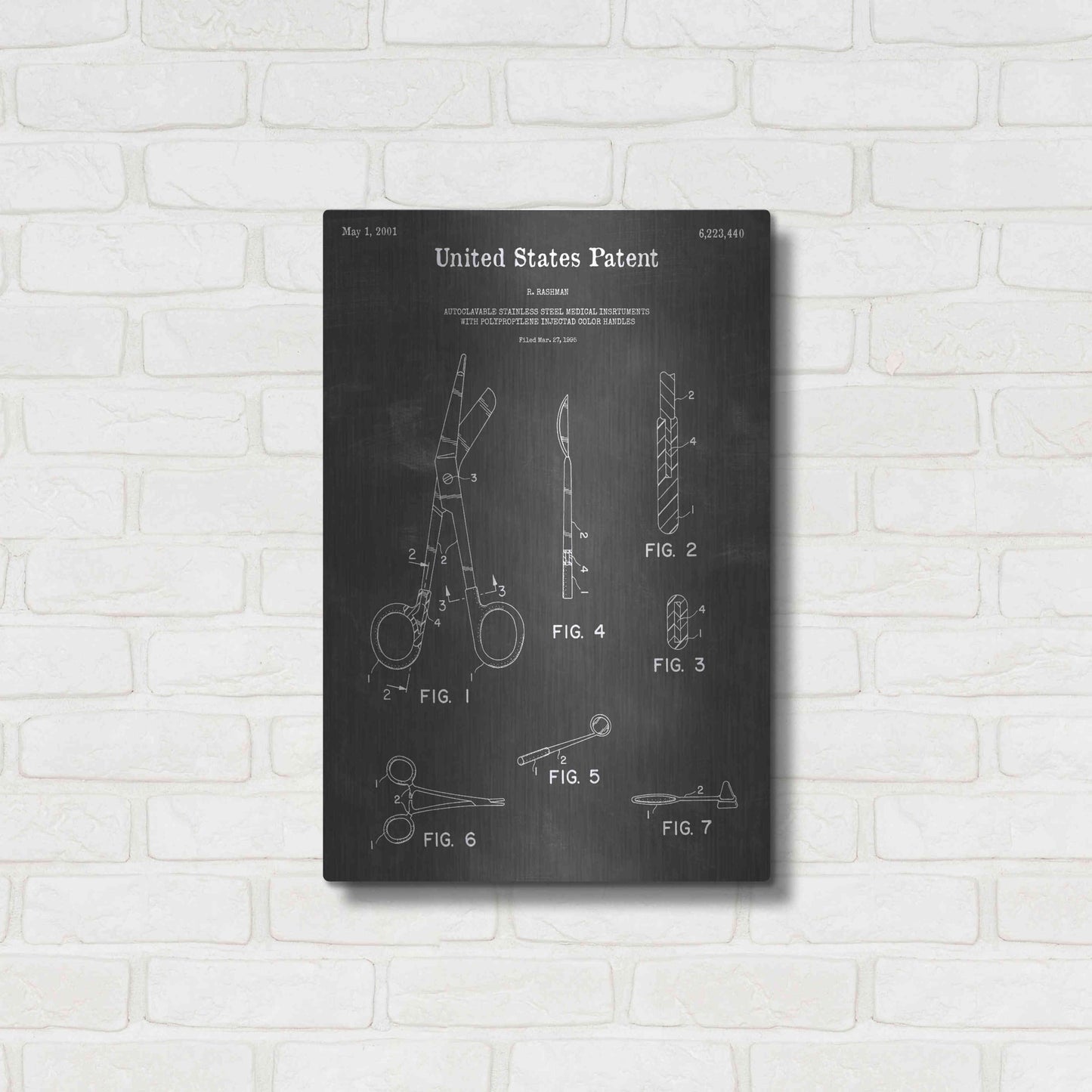 Luxe Metal Art 'Medical Instrument Vintage Patent Blueprint' by Epic Portfolio, Metal Wall Art,16x24