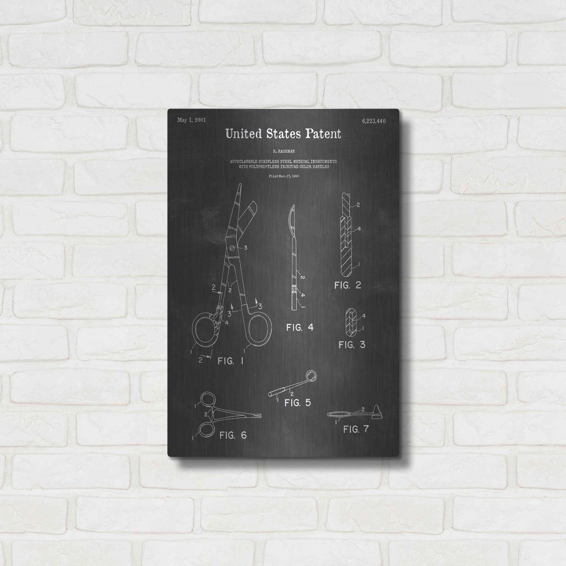 Luxe Metal Art 'Medical Instrument Vintage Patent Blueprint' by Epic Portfolio, Metal Wall Art,16x24