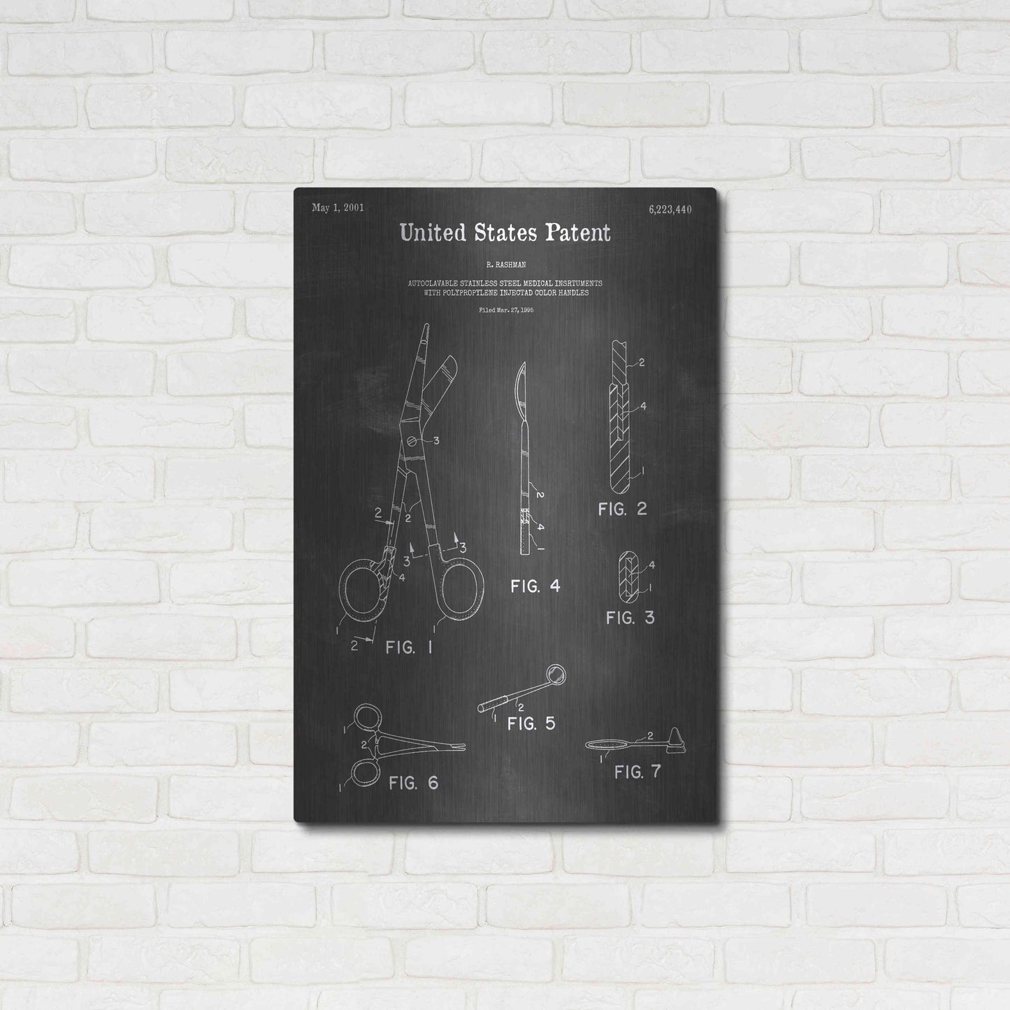Luxe Metal Art 'Medical Instrument Vintage Patent Blueprint' by Epic Portfolio, Metal Wall Art,24x36