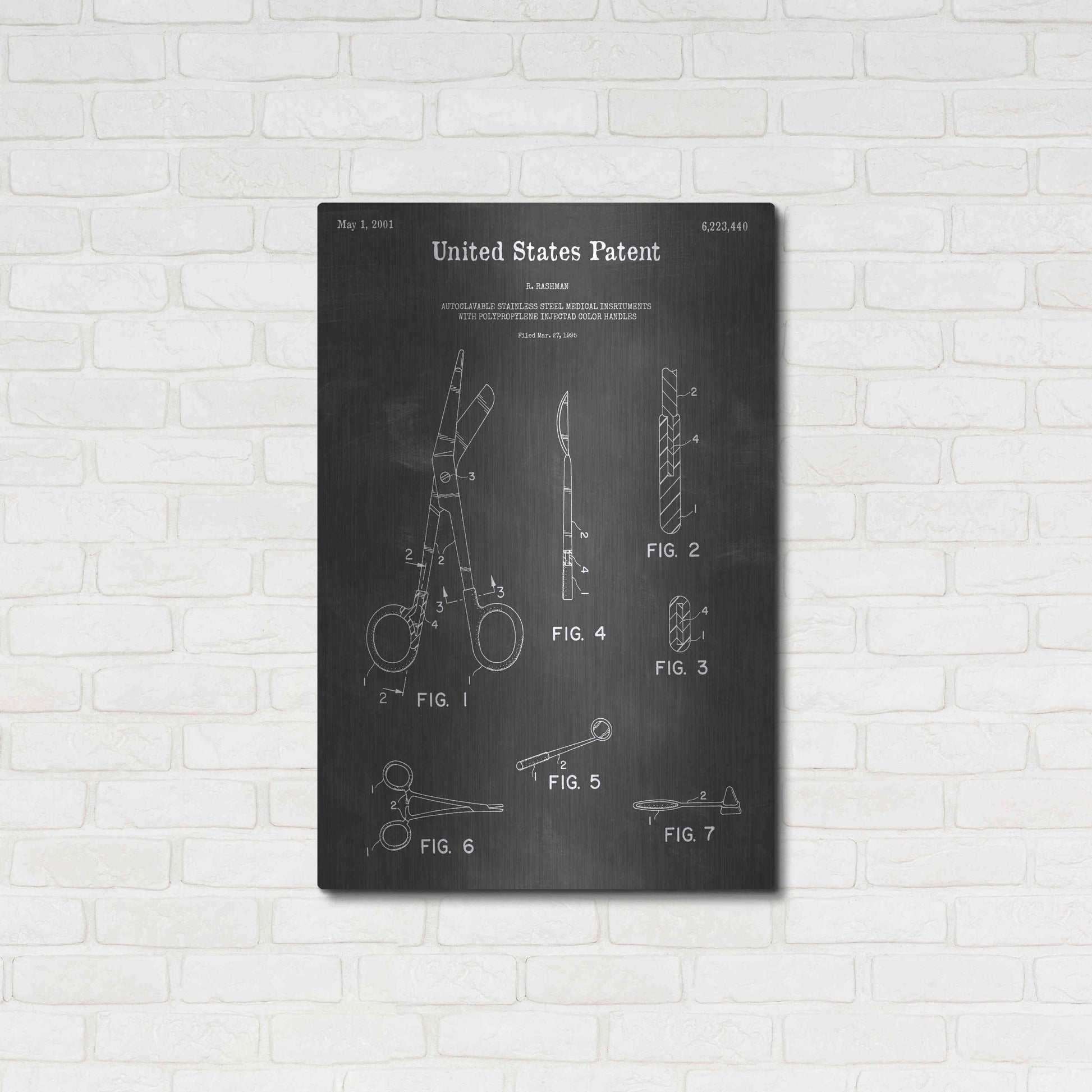 Luxe Metal Art 'Medical Instrument Vintage Patent Blueprint' by Epic Portfolio, Metal Wall Art,24x36