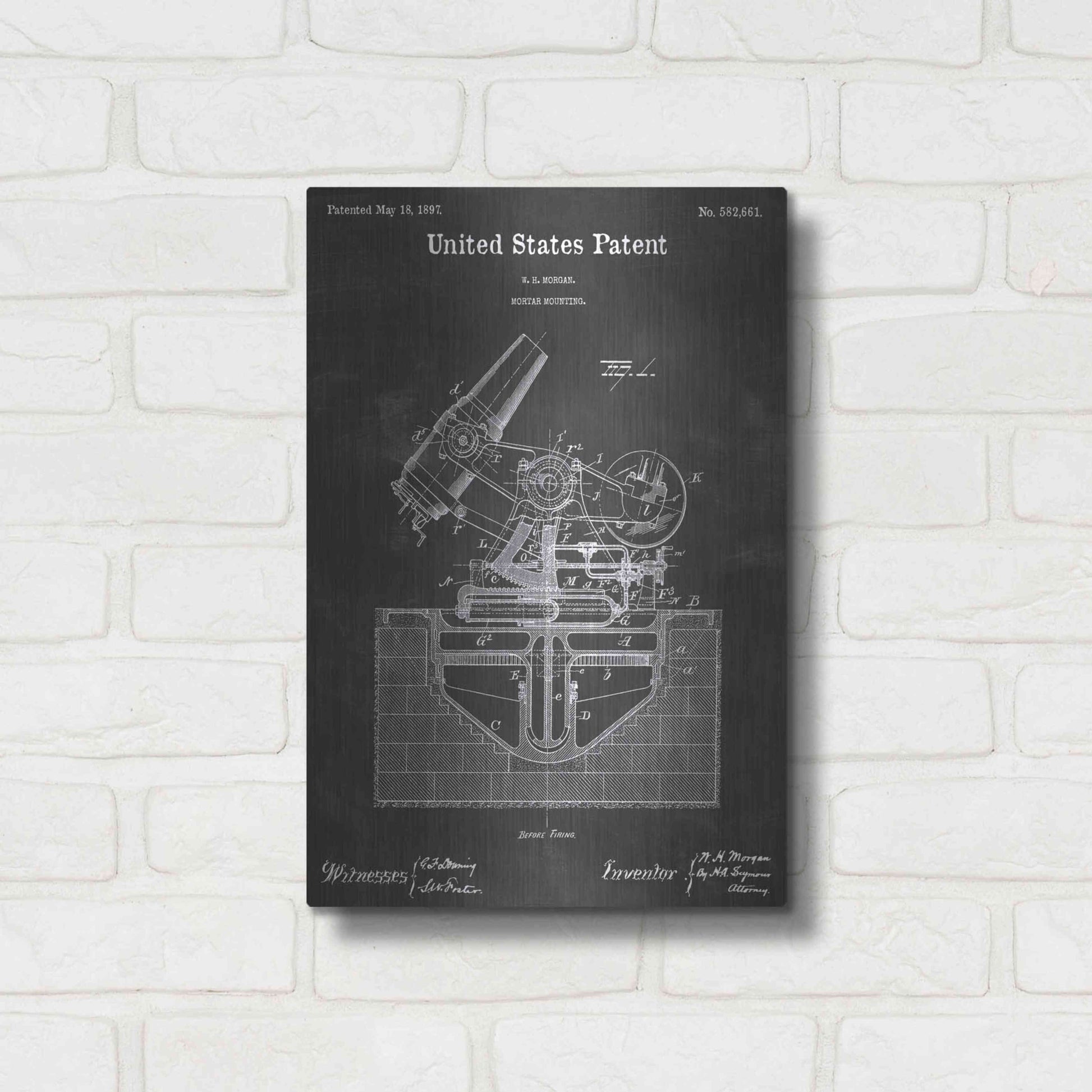 Luxe Metal Art 'Mortar Vintage Patent Blueprint' by Epic Portfolio, Metal Wall Art,12x16